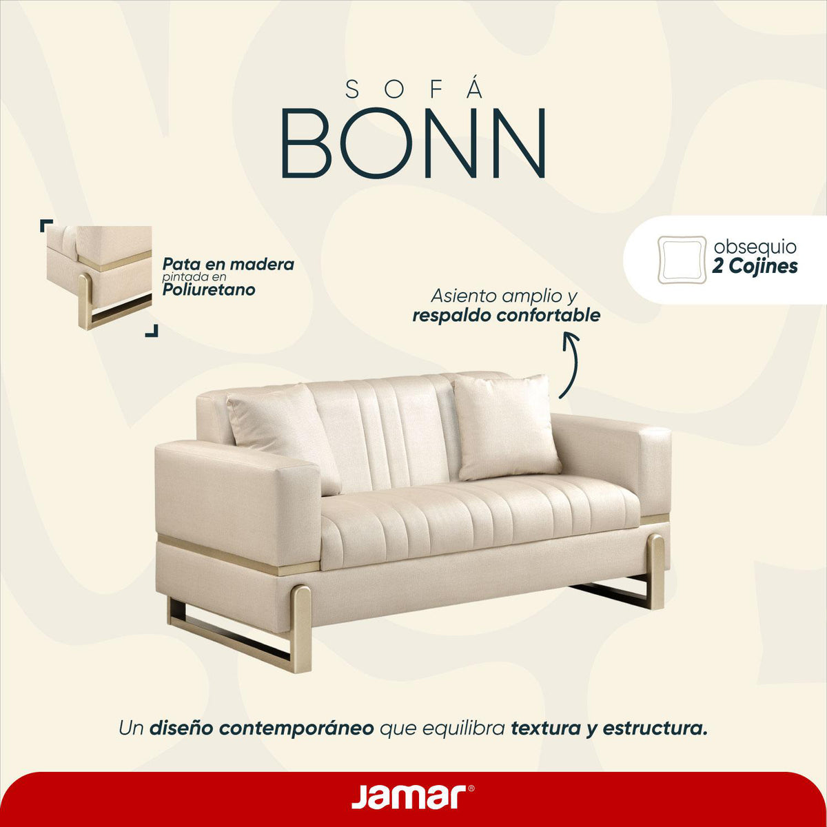 Sofá 2 Puestos Bonn Eurolino Premier Perla, Champaña