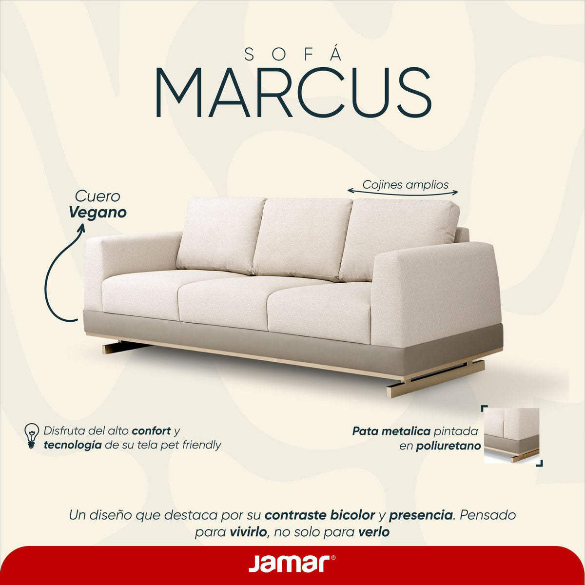 Sofá 3 Puestos Marcus Eurolino Croacia Perla, Champaña