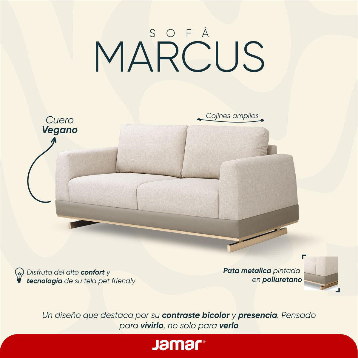 Sofá 2 Puestos Marcus Eurolino Croacia Perla, Champaña