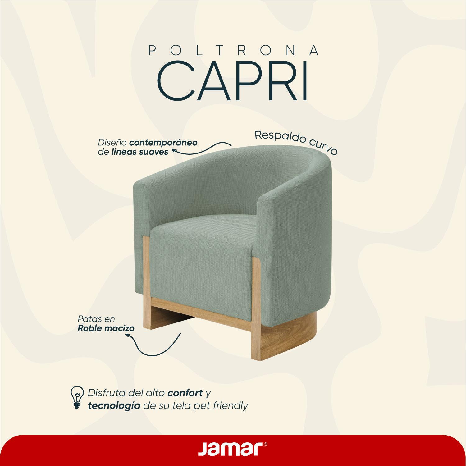 Poltrona Capri Lino Menta, Natural