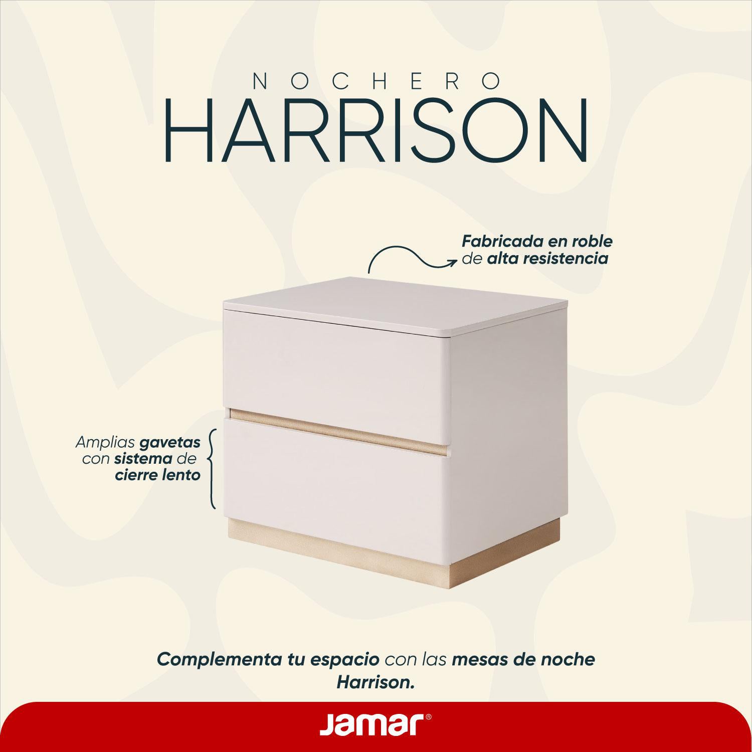 Mesa de Noche Harrison Greige, Champaña 2 Gavetas