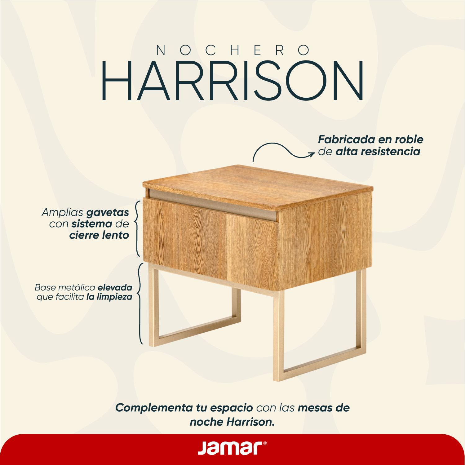 Mesa de Noche Harrison Natural, Champaña 1 Gaveta Base Metálica