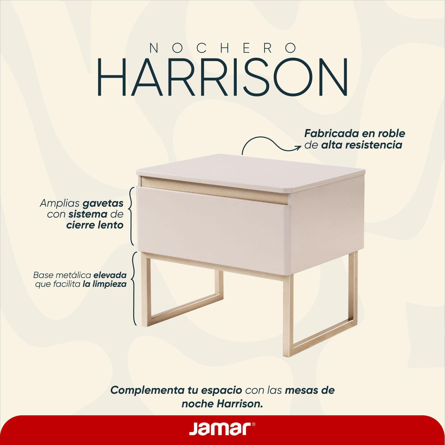 Mesa de Noche Harrison Greige, Champaña 1 Gaveta Base Metálica