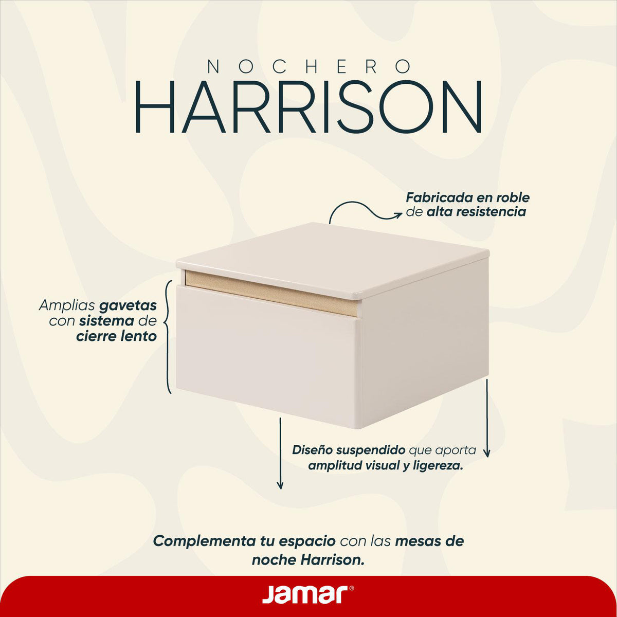 Mesa De Noche Harrison Greige, Champaña Flotante 38 Cm