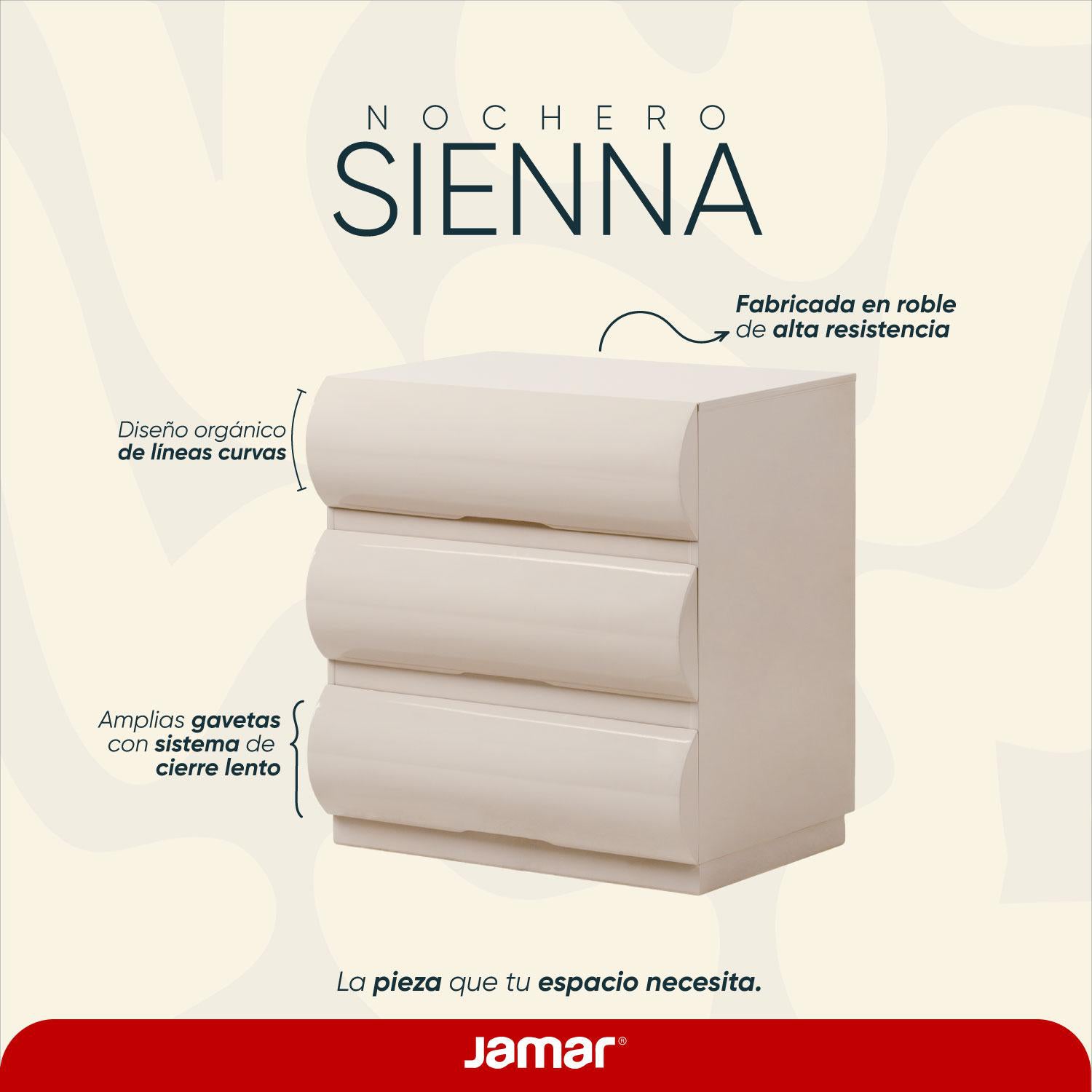 Mesa de Noche Sienna 3 Gavetas, Latte