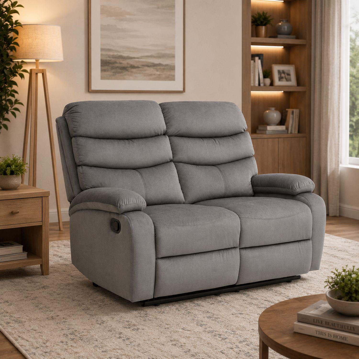 Sofá Reclinable 2 Puestos Foster Velvet Gris
