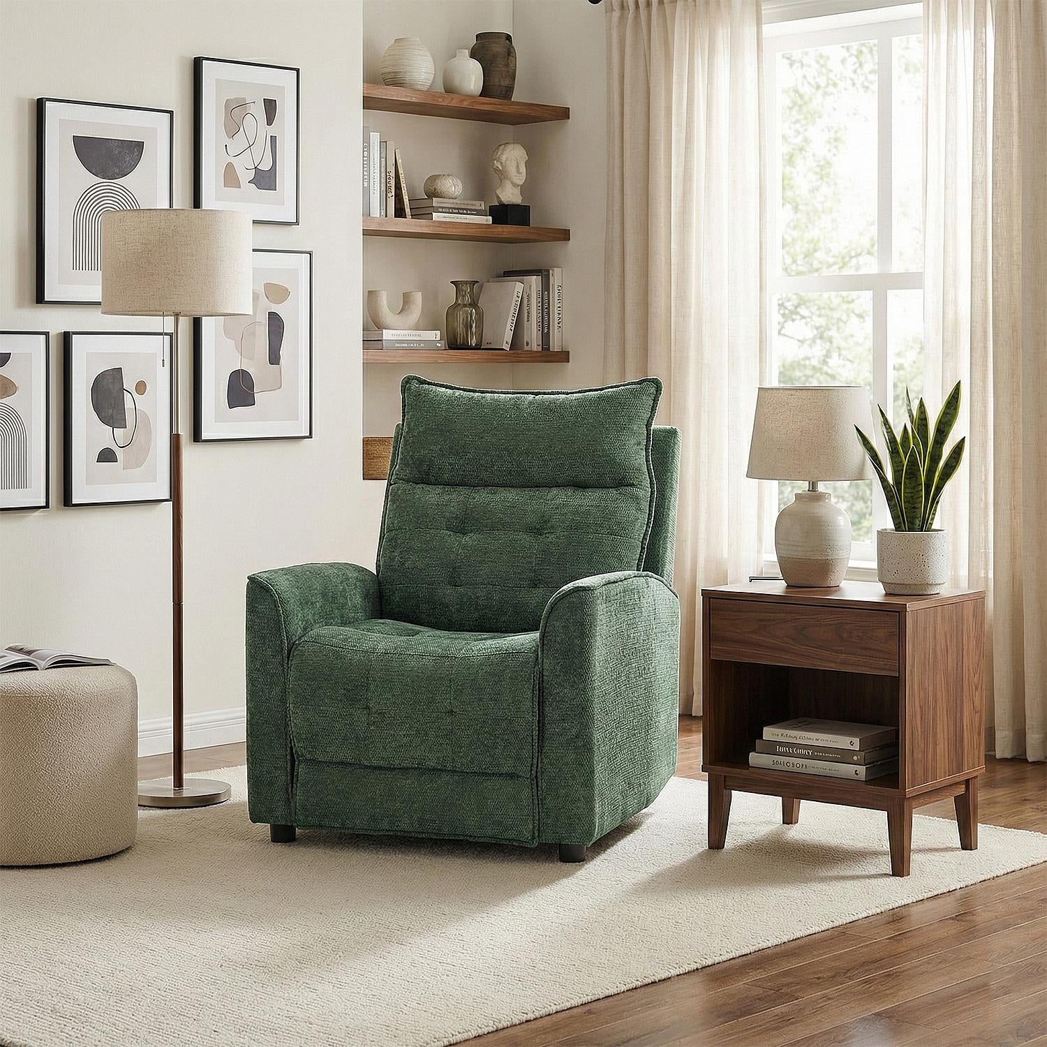Sillón Reclinable Eléctrico Maya Chenille Verde Oscuro