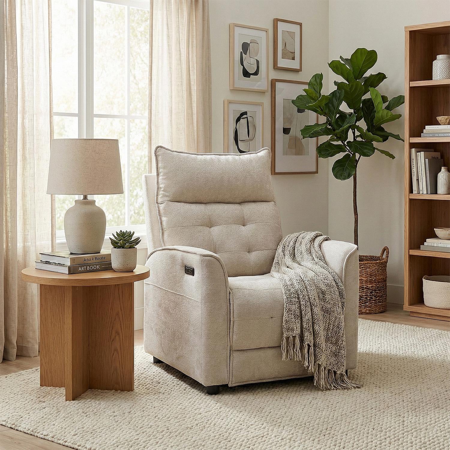 Sillón Reclinable Eléctrico Maya Chenille Blanco