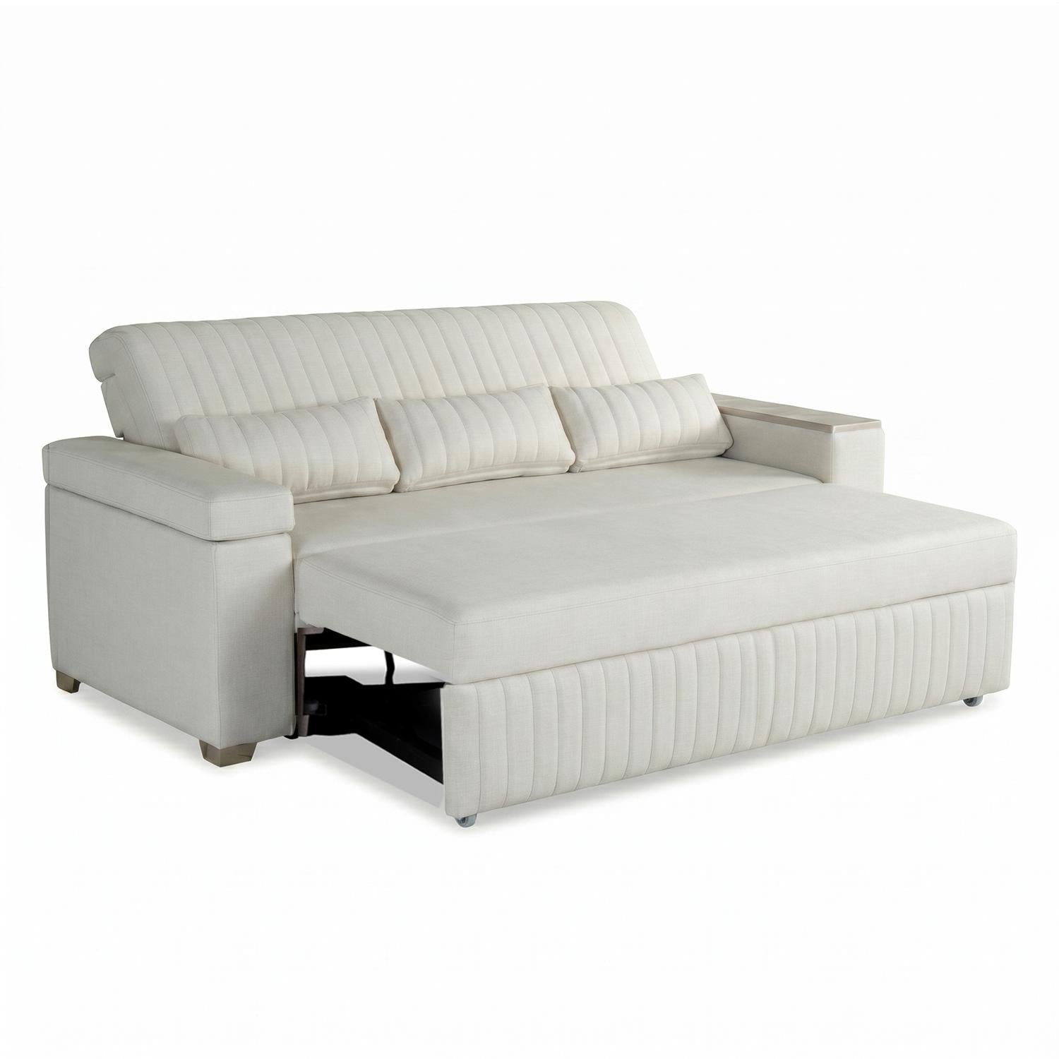 Sofá Cama Robi Eurolino Blanco Puro, Champaña 180