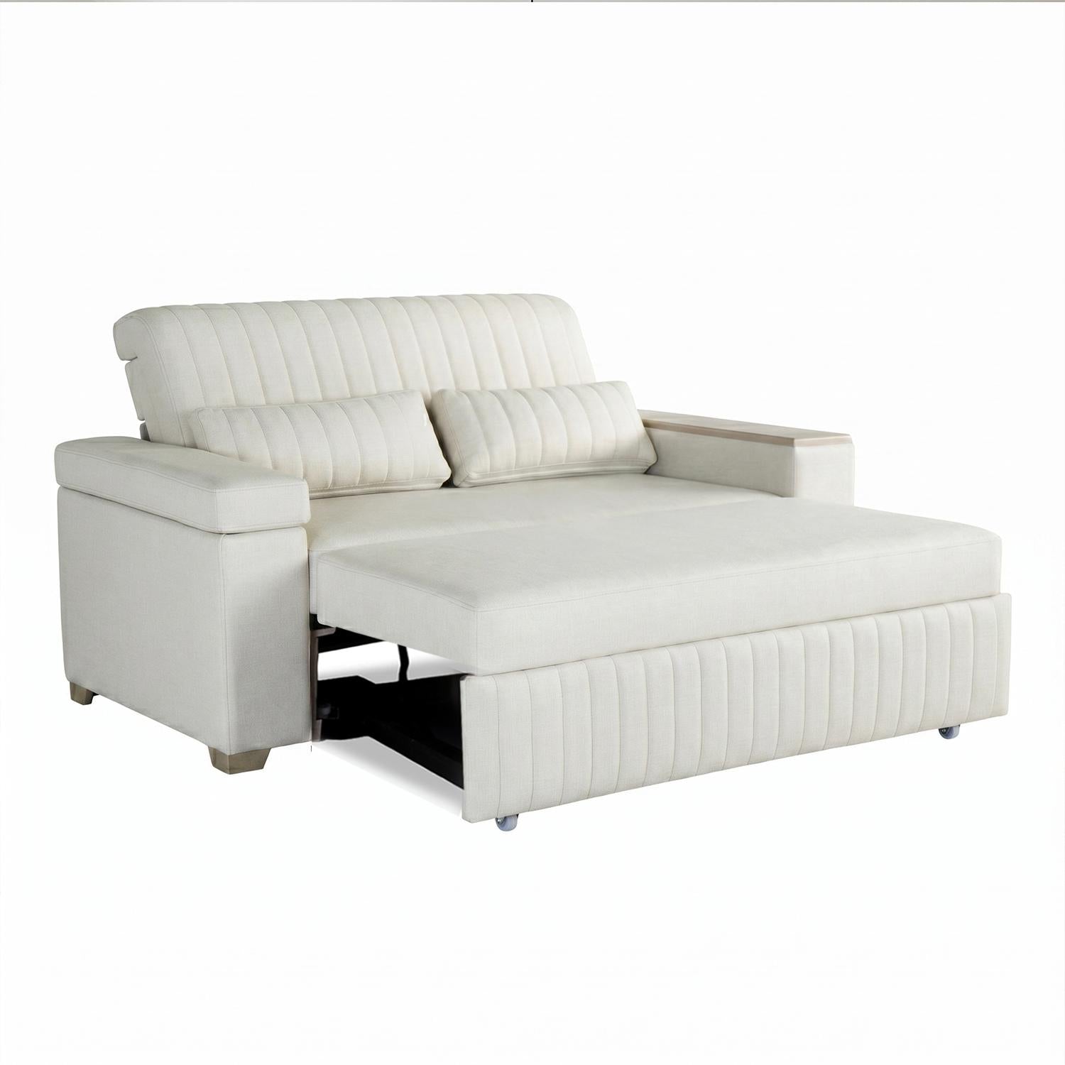 Sofá Cama Robi Eurolino Blanco Puro, Champaña 150