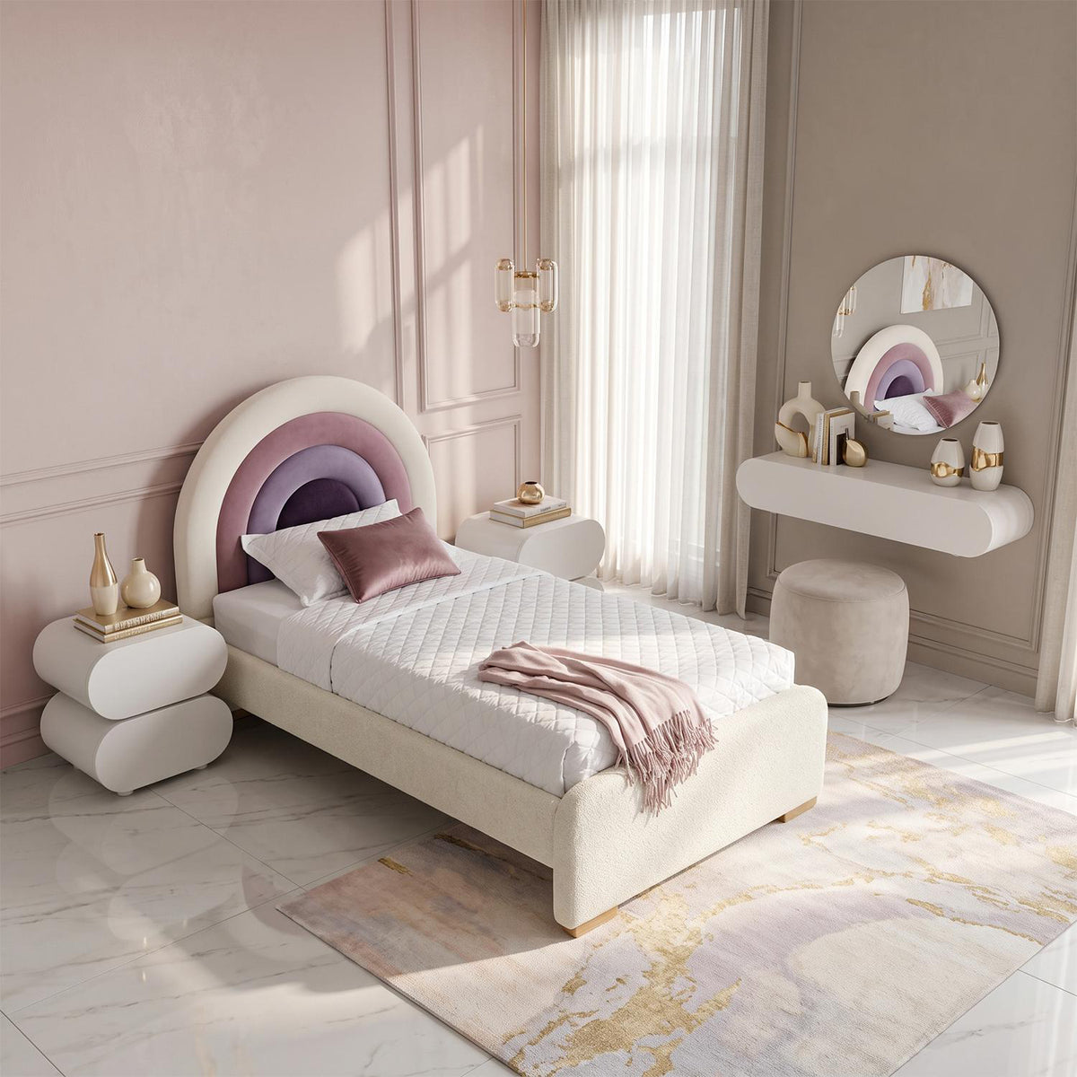 Cama 1.00 Alina Beige, Rosa, Lila, Natural