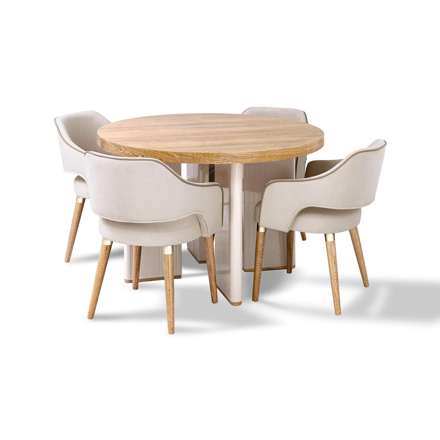 Comedor 4 Puestos Montreal Velvet Serena Crema, Natural