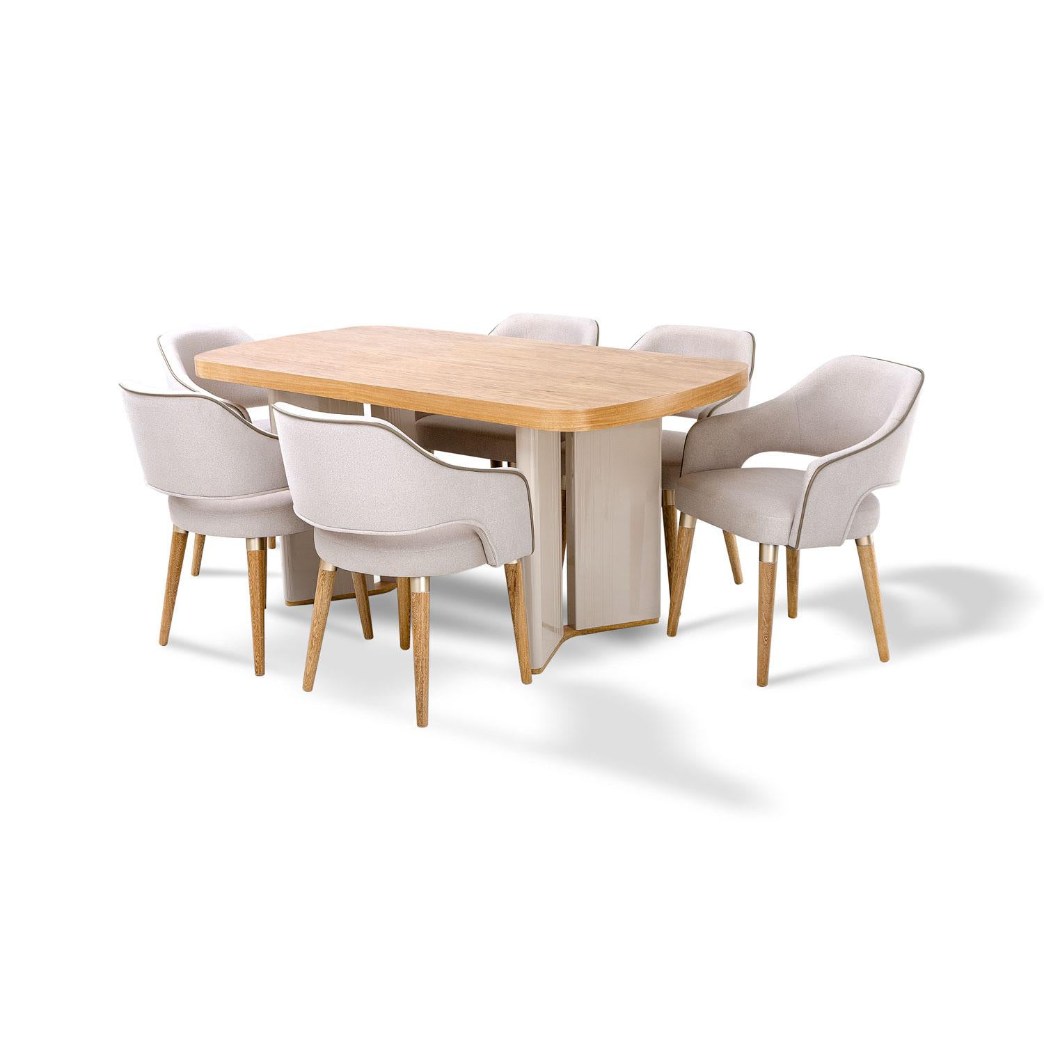 Comedor 6 Puestos Montreal Velvet Serena Crema, Natural 160