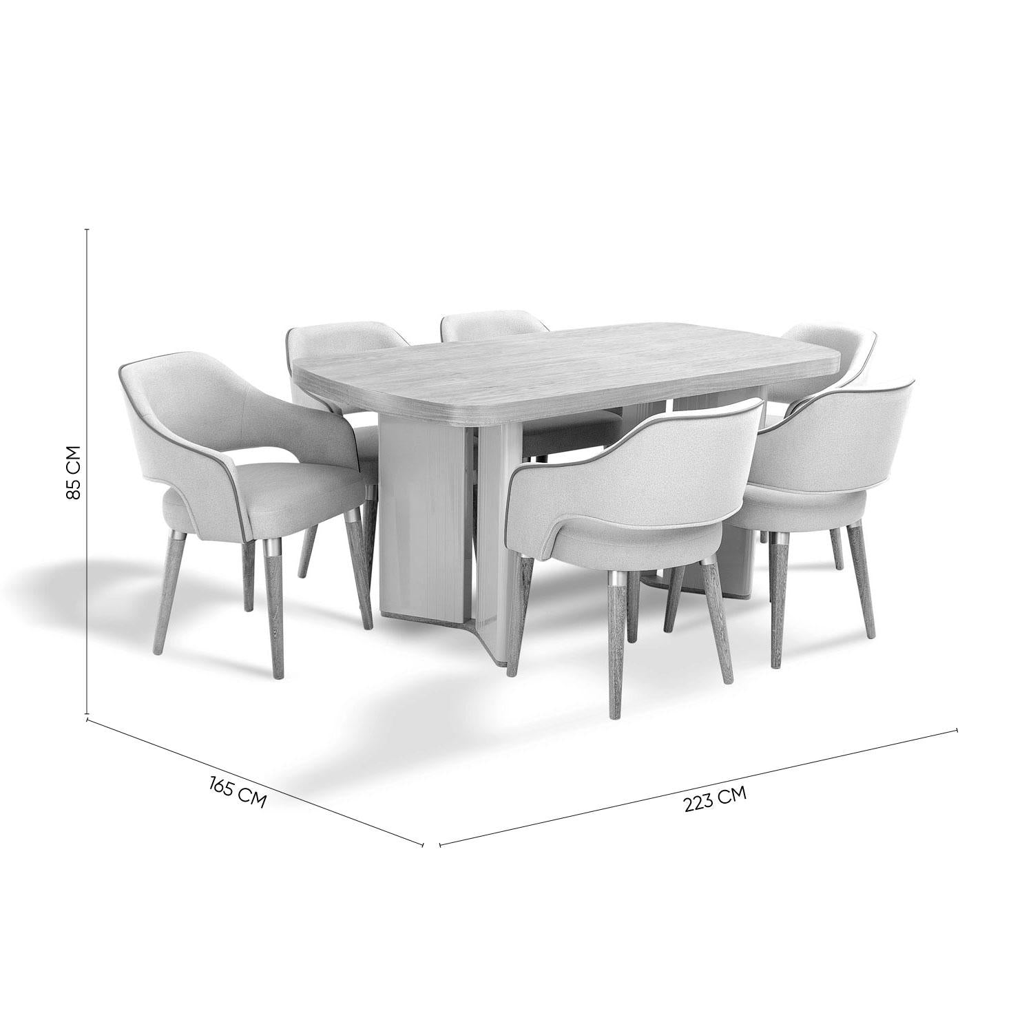 Comedor 6 Puestos Montreal Velvet Serena Crema, Natural 160