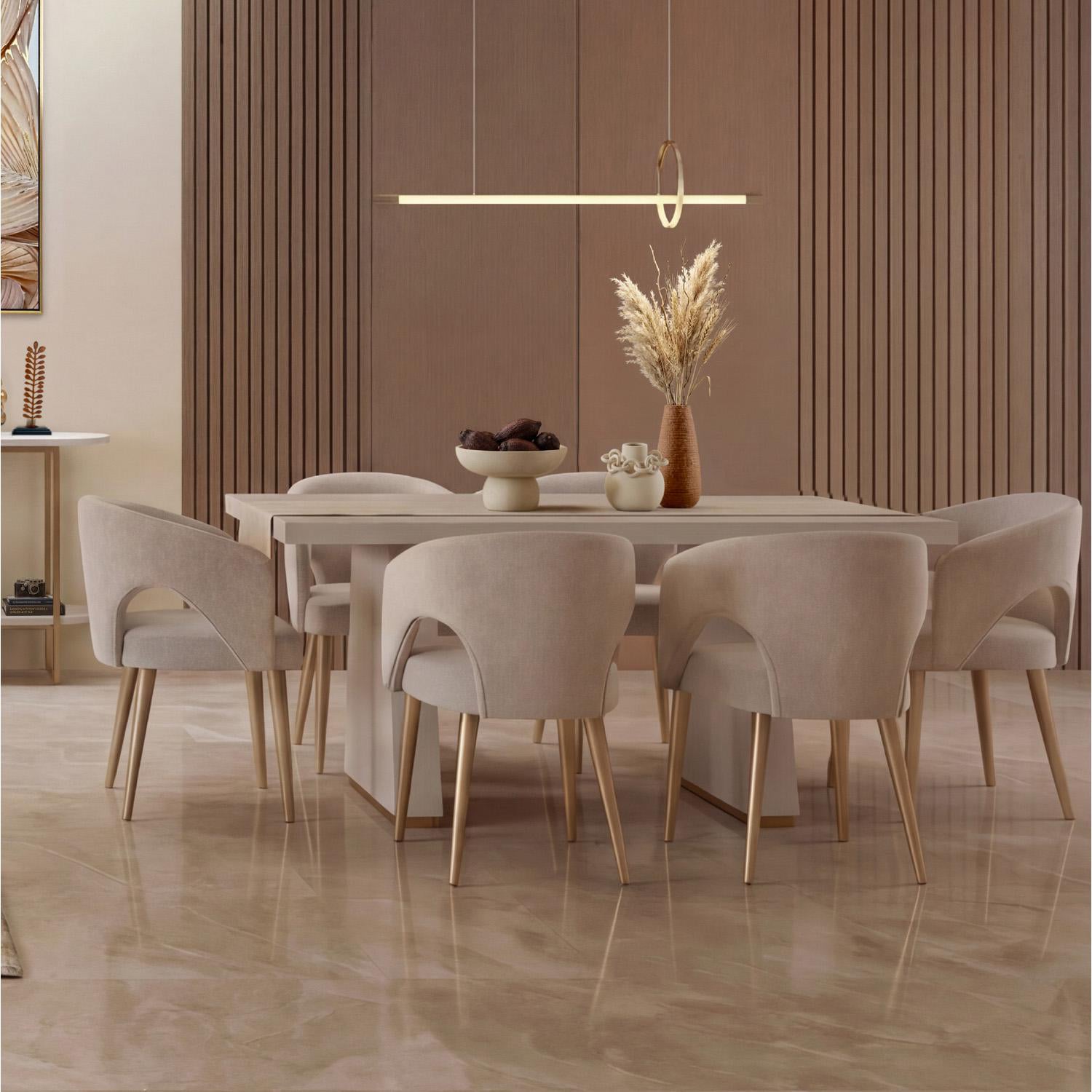 Comedor 6 Puestos Denver Velvet Beige, Greige