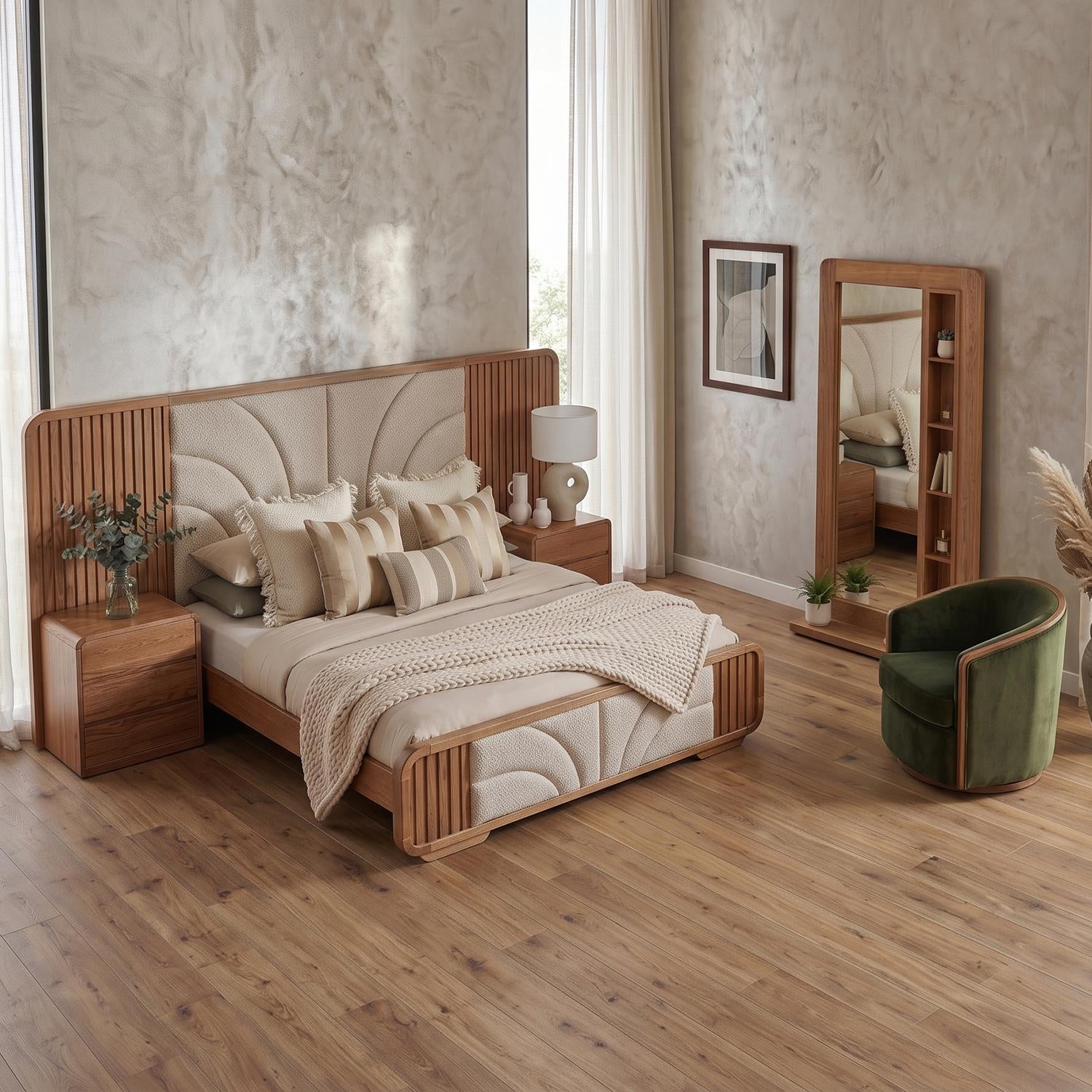 Cama Queen Malaga Eurolino Boucle Arena, Natural