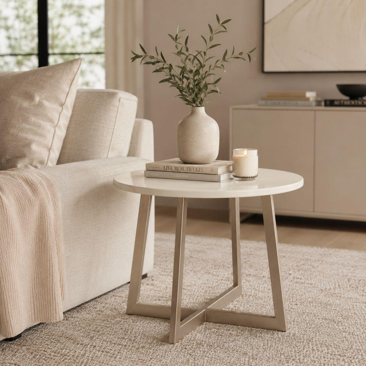 Mesa De Centro Jansen Champaña, Taupe Brillante