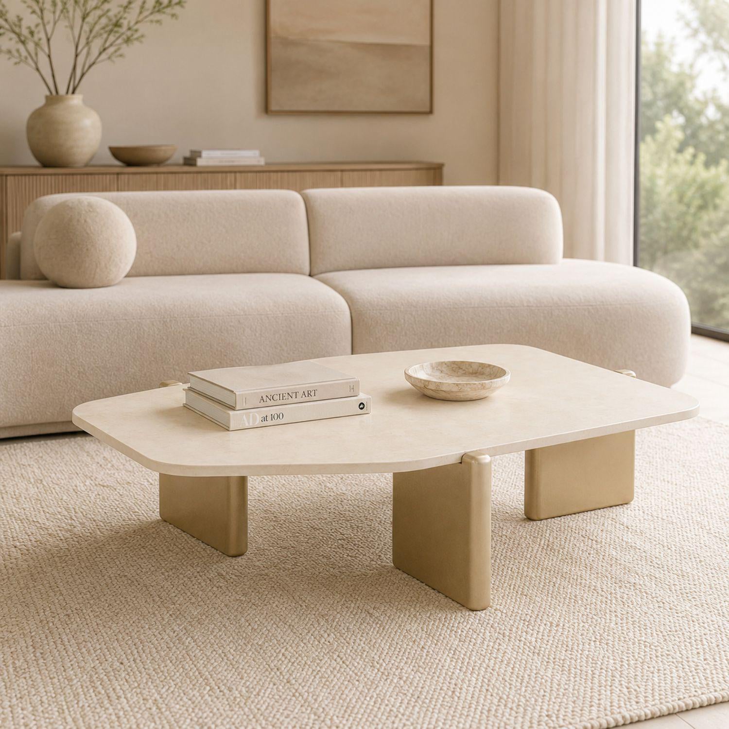 Mesa De Centro Oklam Asimetrica Marmolado, Champaña