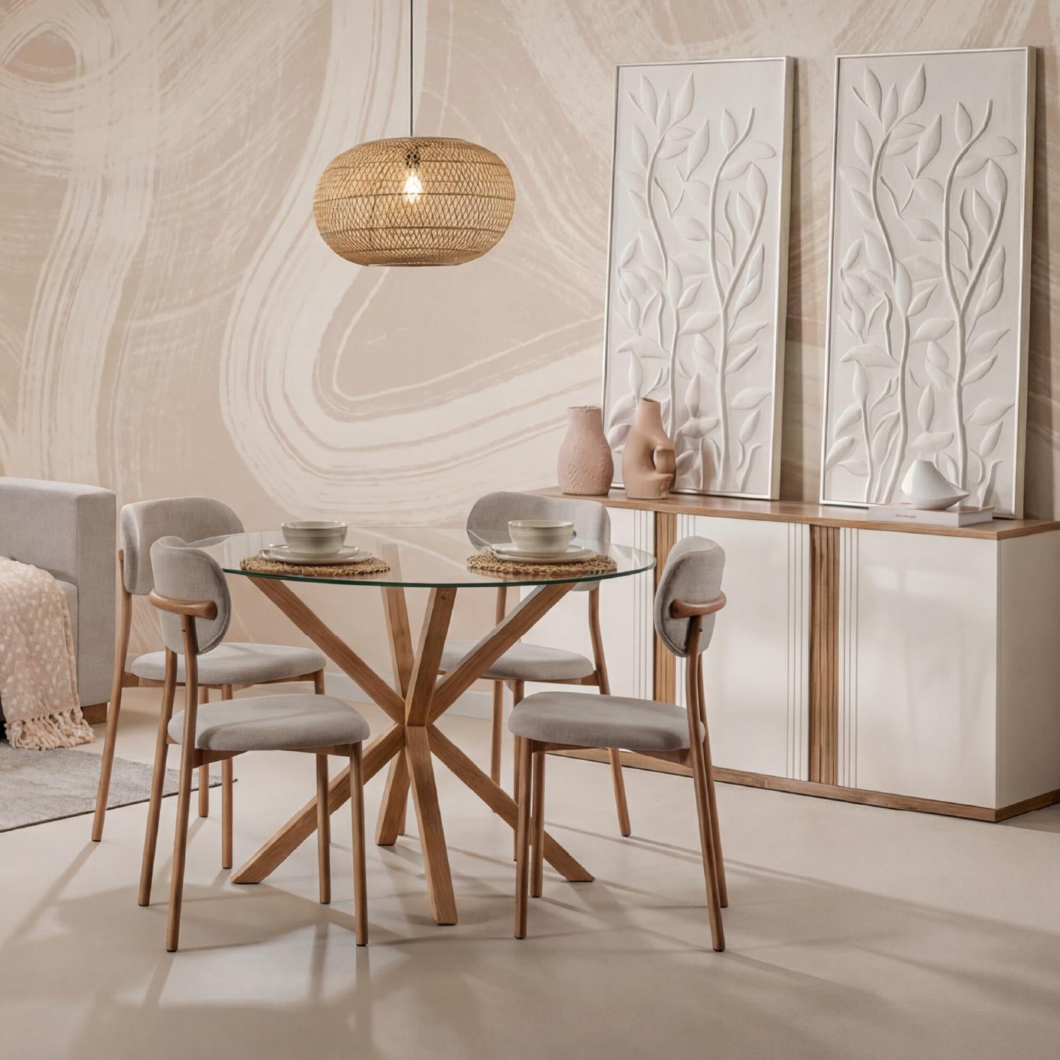 Comedor 4 Puestos Dousty Taupe, Natural