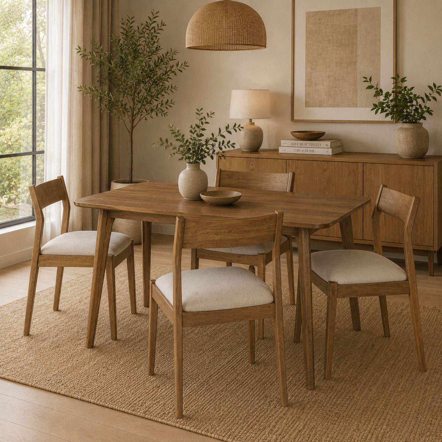 Comedor 4 Puestos Dalton Chenille Almedra, Natural