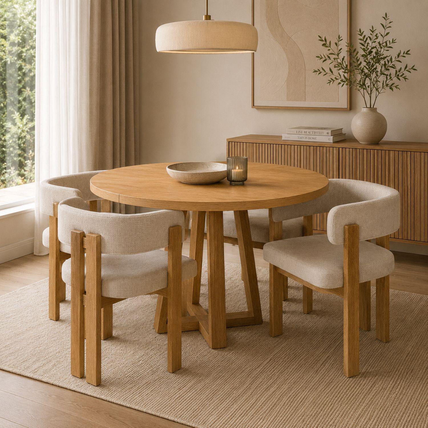 Comedor 4 Puestos Sabina Microfibra Impetu Beige, Natural