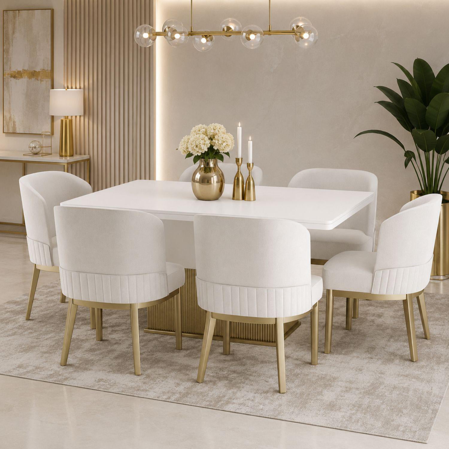 Comedor 6 Puestos Atlanta Eurolino Blanco, Champaña