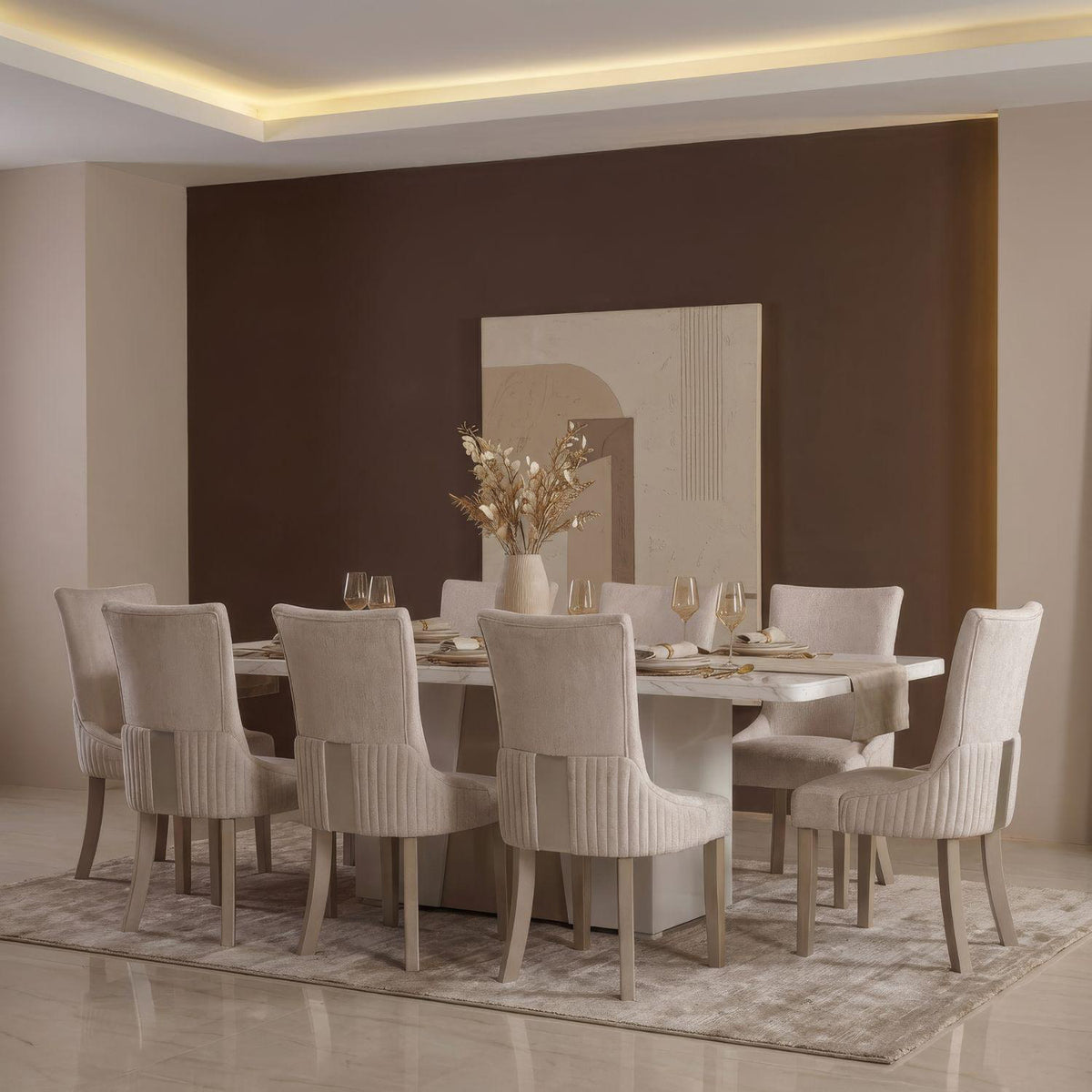 Comedor 8 Puestos Roma Velvet Atlas Marmol, Champaña