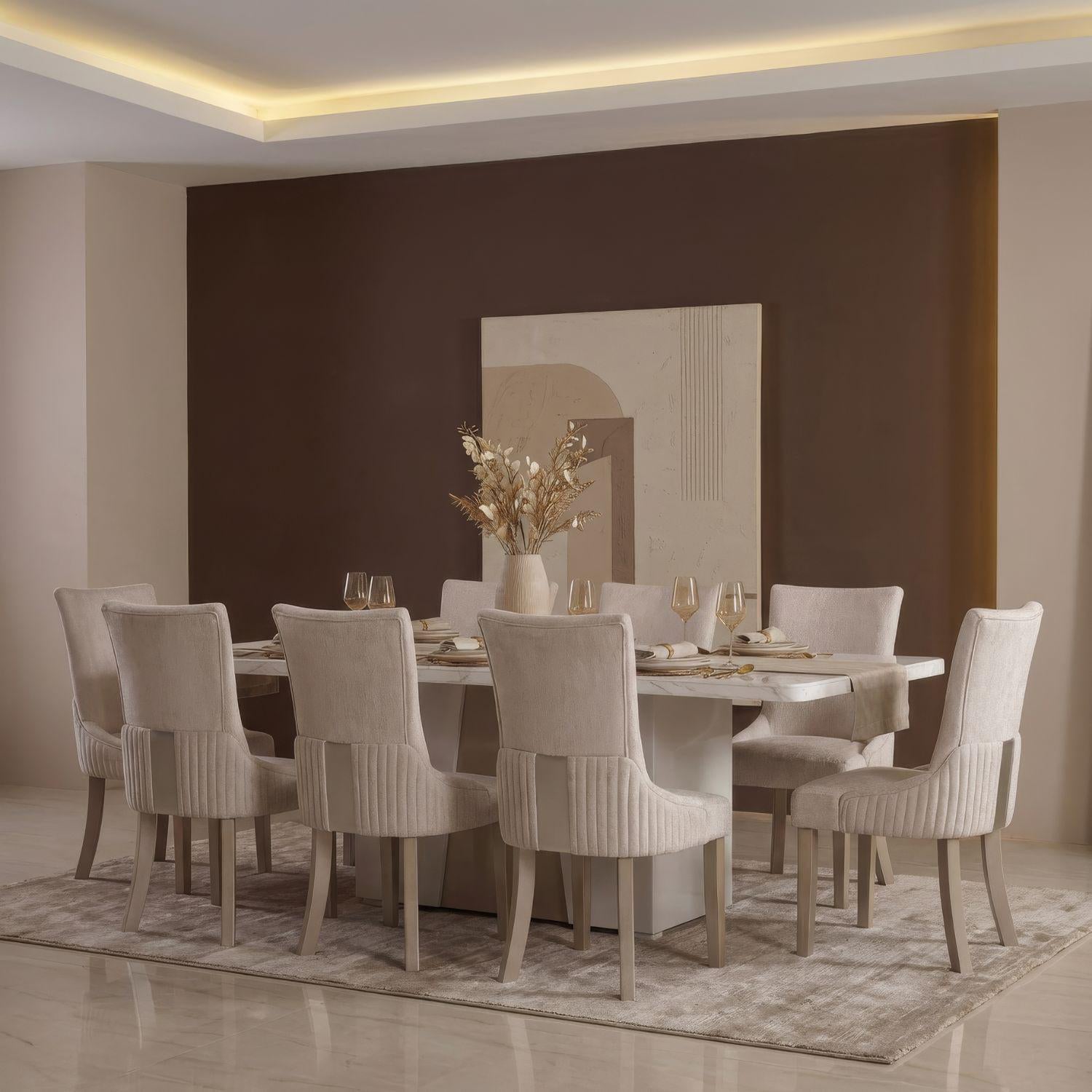 Comedor 8 Puestos Roma Velvet Atlas Marmol, Champaña