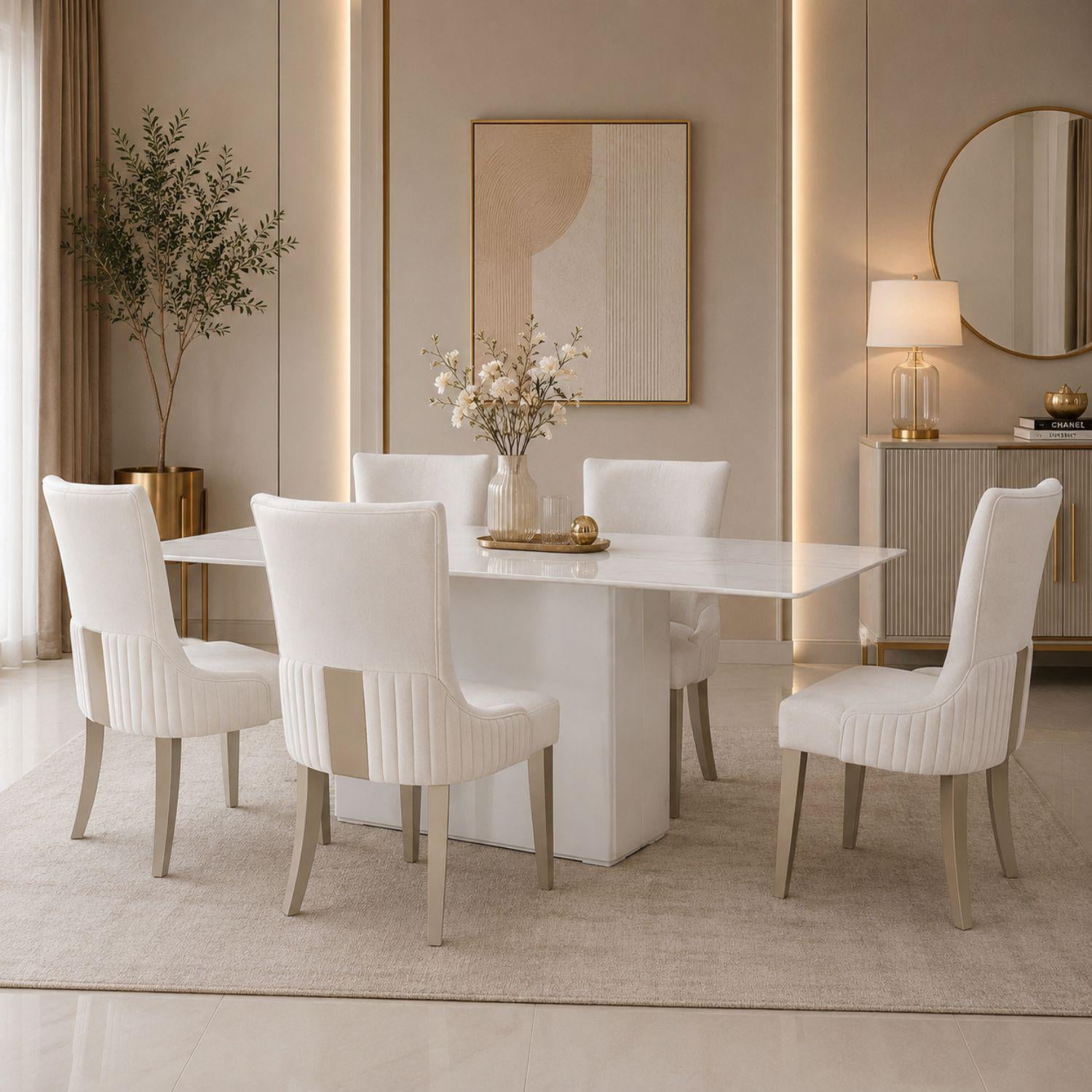 Comedor 6 Puestos Roma Eurolino Blanco, Champaña Base Para Vidrio