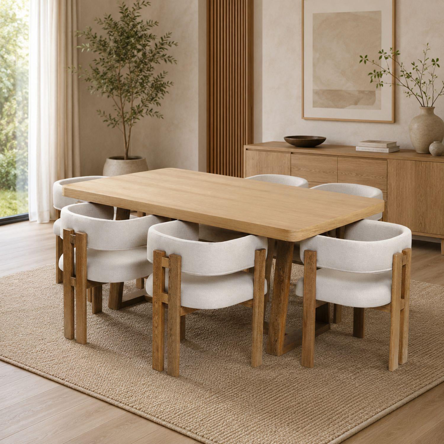 Comedor 6 Puestos Sabina Microfibra Impetu Beige, Natural
