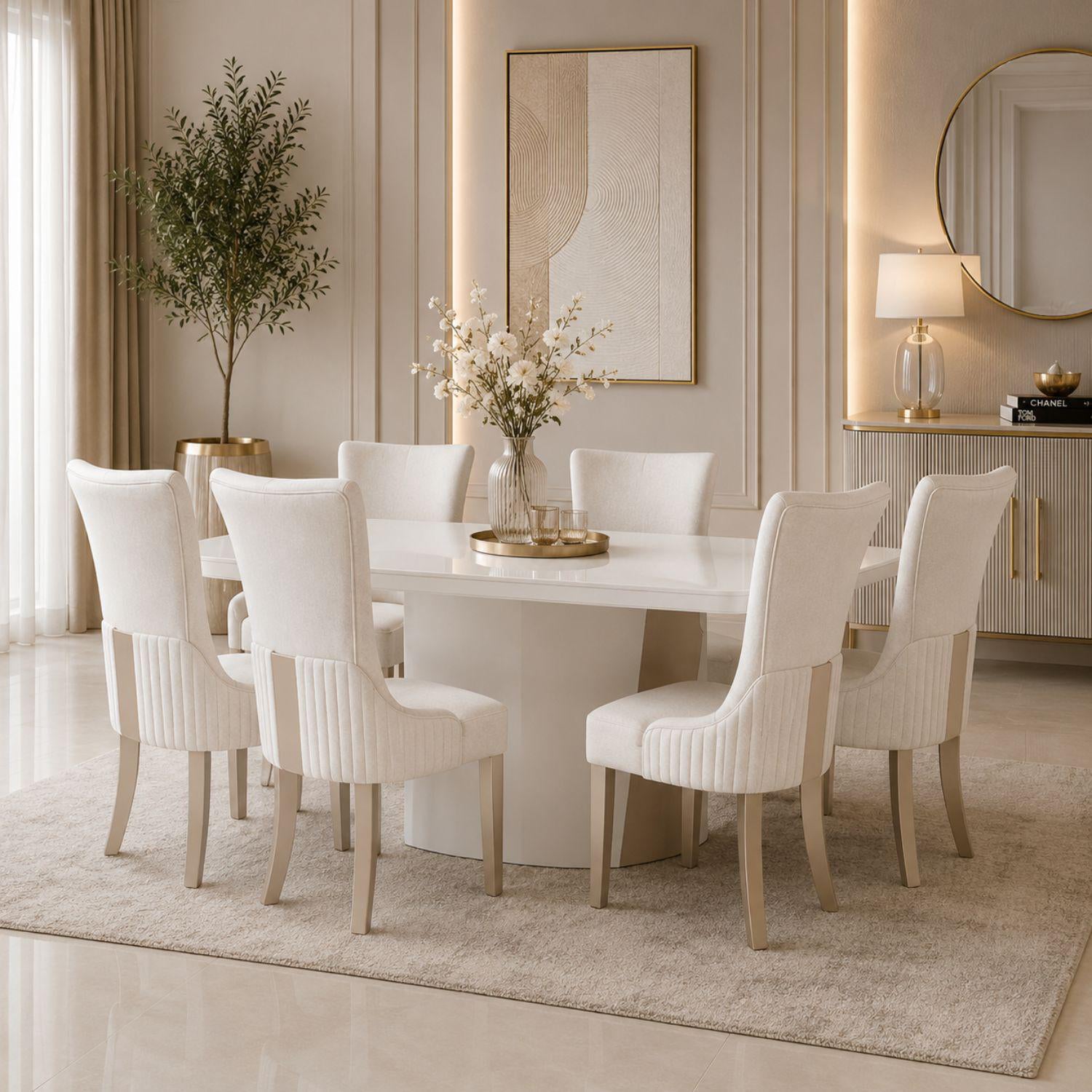 Comedor 6 Puestos Roma Eurolino Blanco Puro, Champaña