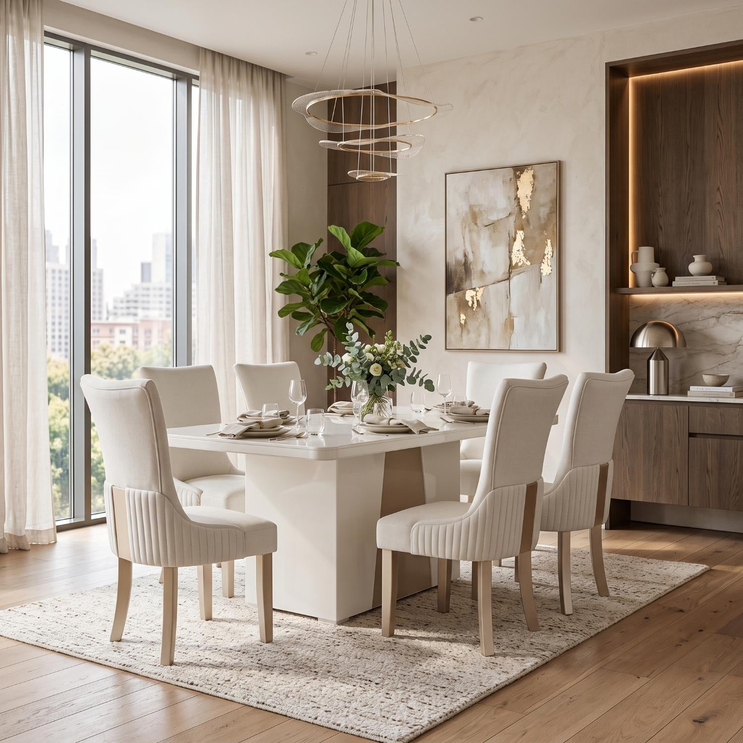 Comedor 6 Puestos Roma Eurolino Blanco Puro, Champaña