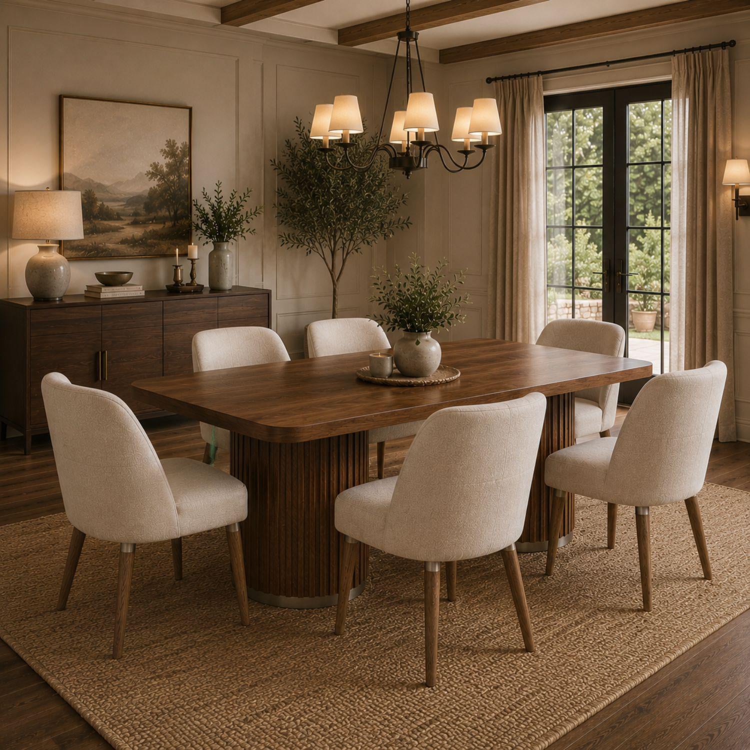 Comedor 6 Puestos Nicole Velvet Impetu Beige, Natural