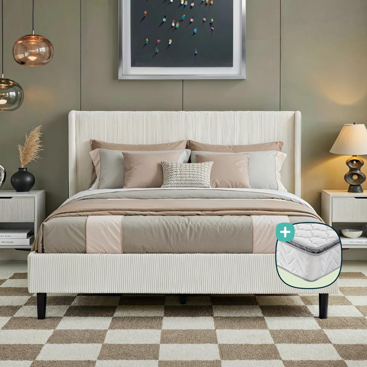 Combo Cama Doble Alicante Crudo + Colchón Valencia Pillow Top