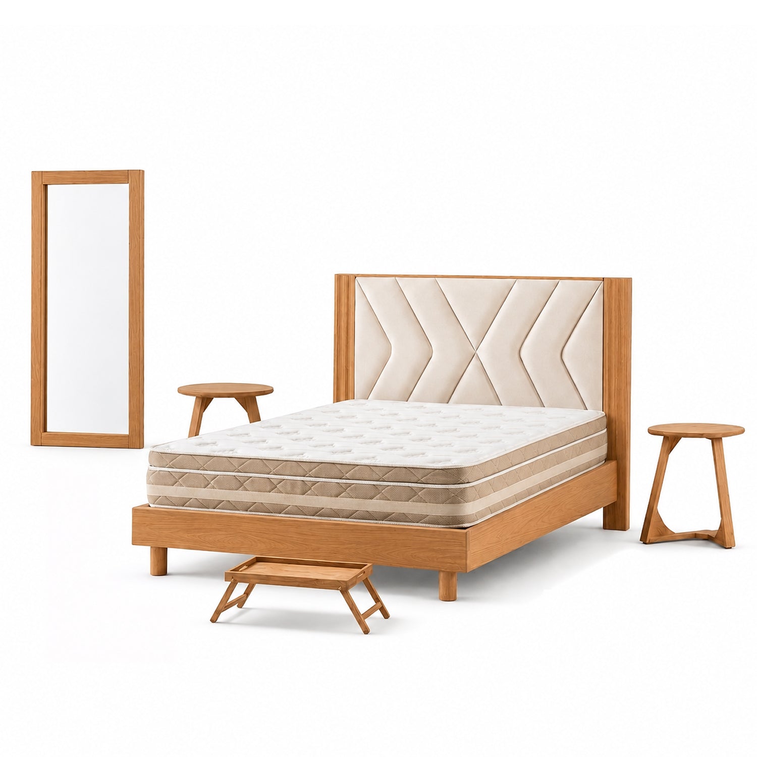Combo Alcoba Doble Artemisa Natural, Marfil + Colchón Florencia Pillow Top