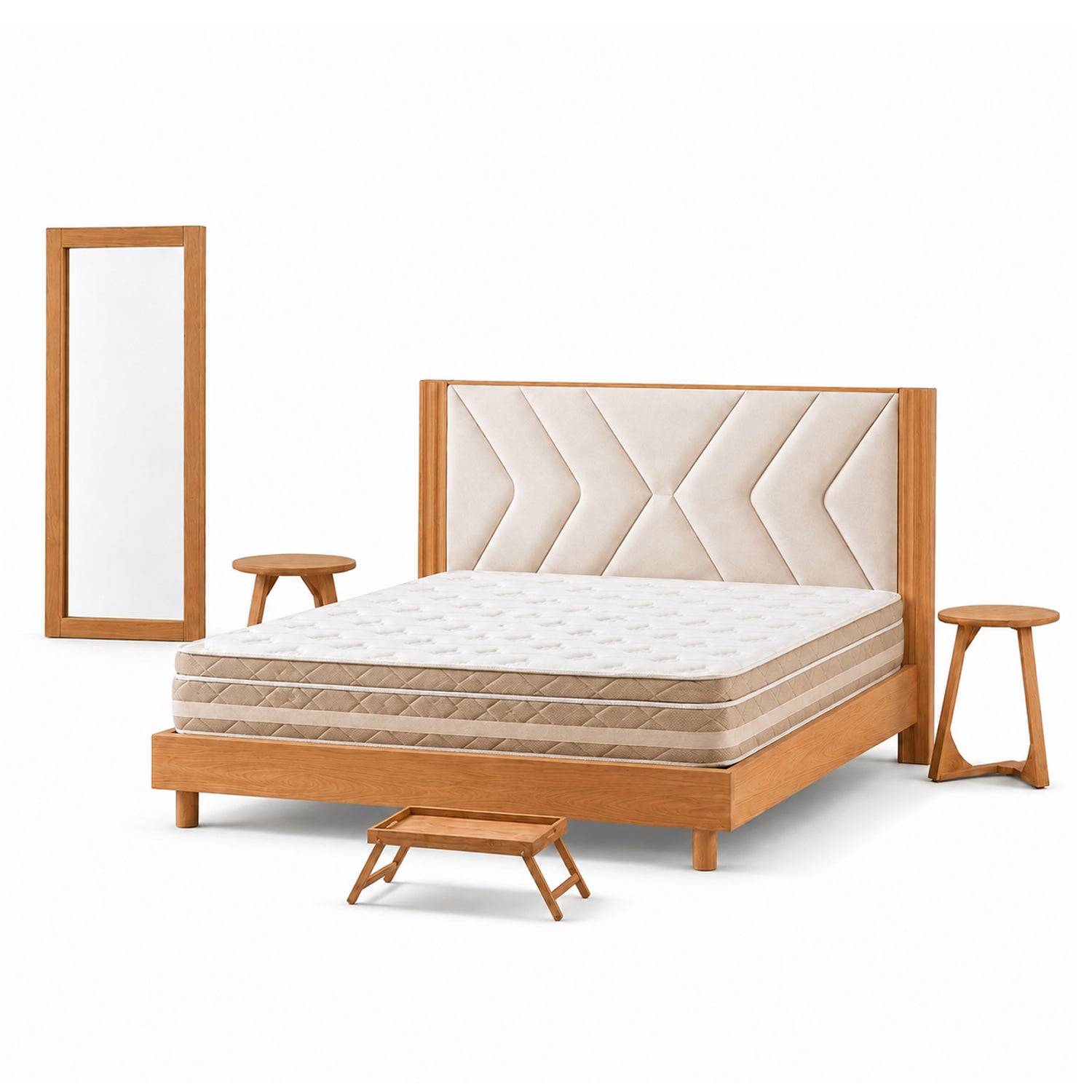 Combo Alcoba Queen Artemisa Natural, Marfil + Colchón Florencia Pillow Top