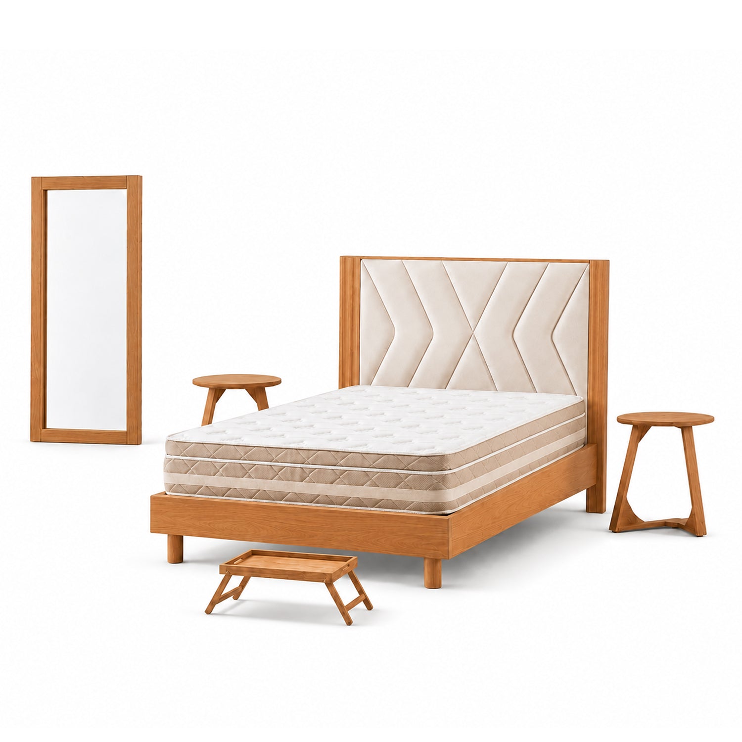 Combo Alcoba Semi Doble Artemisa Natural, Marfil + Colchón Florencia Pillow Top