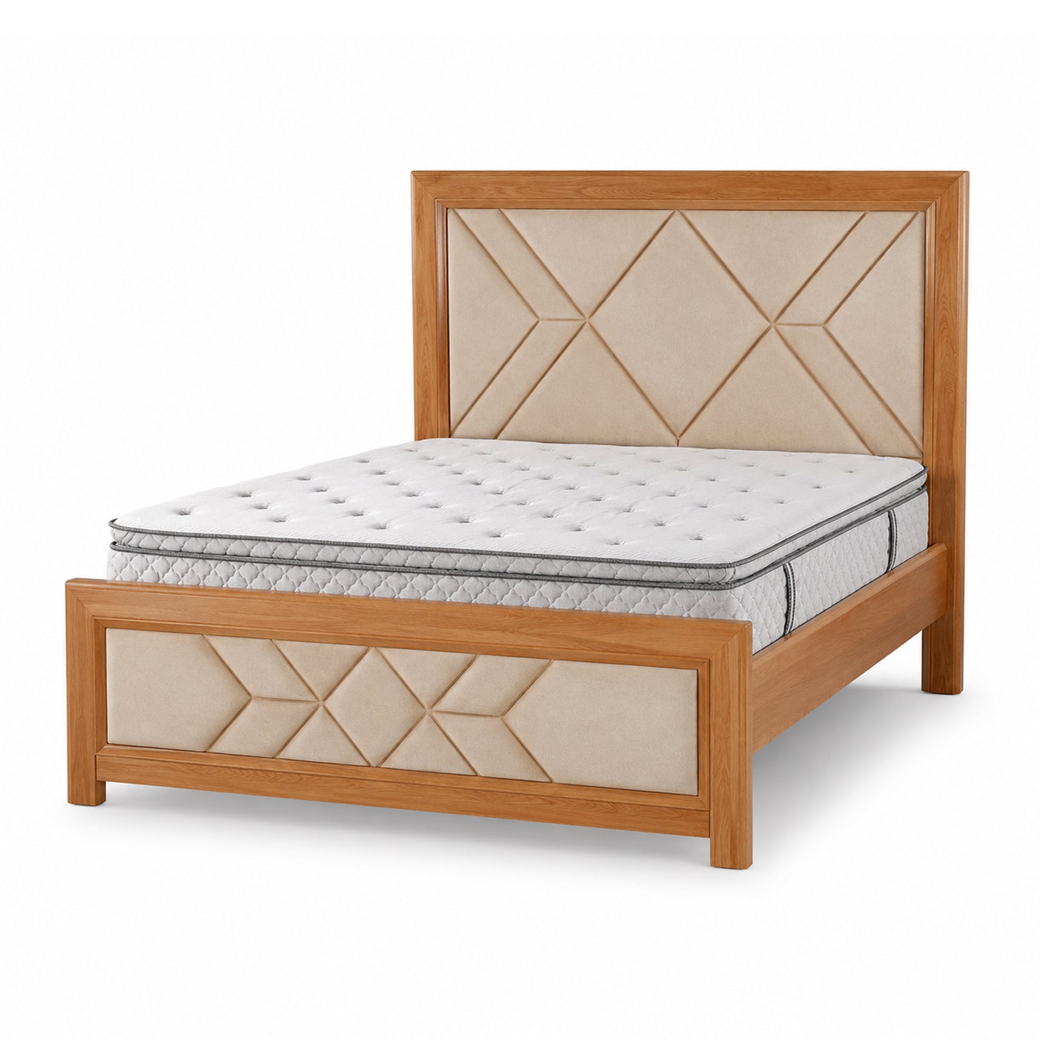 Combo Cama Doble Marriot Beige, Natural + Colchón Lexus Deluxe Pillow Top