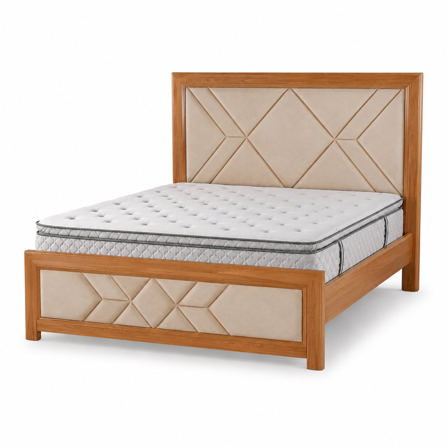 Combo Cama Queen Marriot Beige, Natural + Colchón Lexus Deluxe Pillow Top
