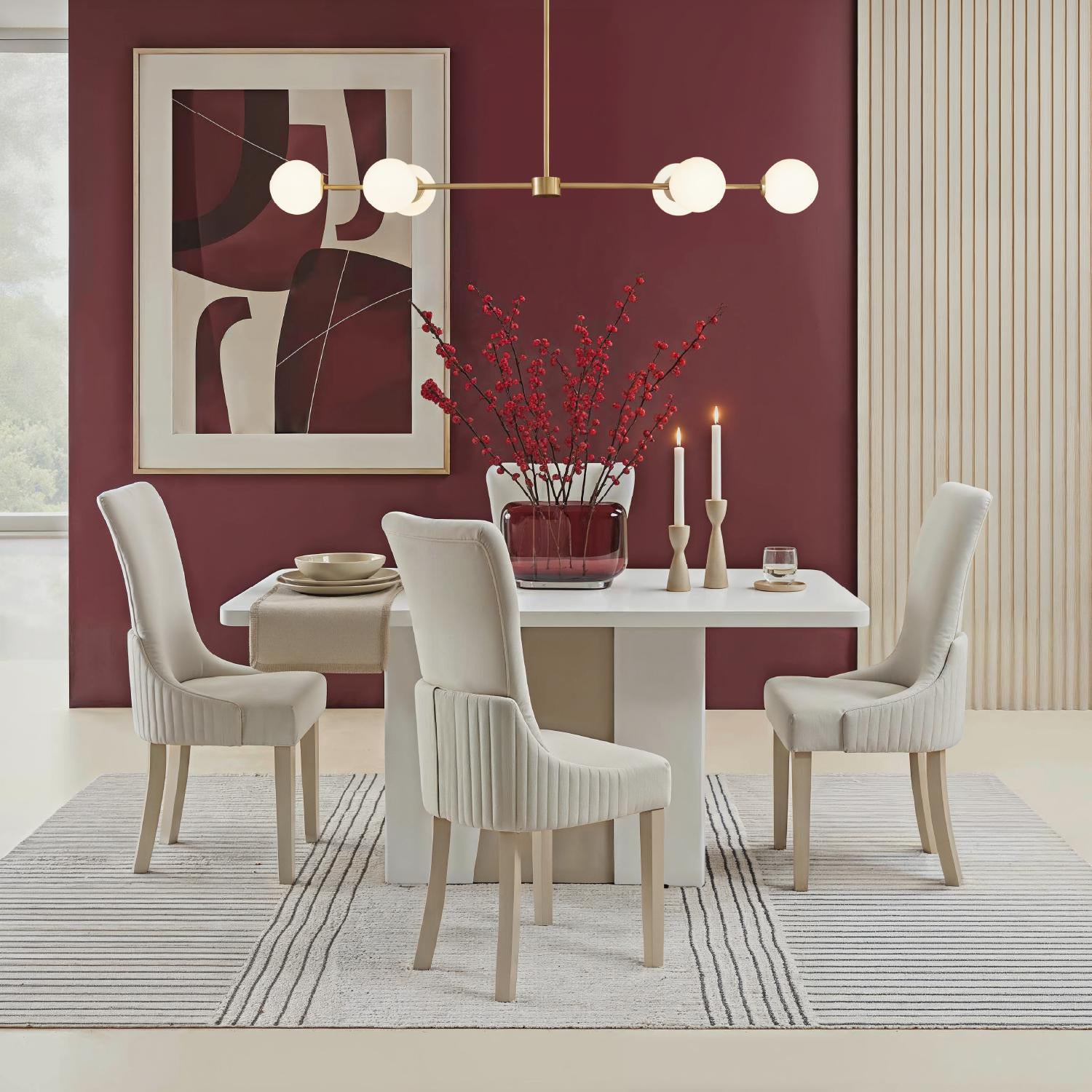 Comedor 6 Puestos Roma Velvet Atlas Marmol, Champaña Base Cubierta Madera