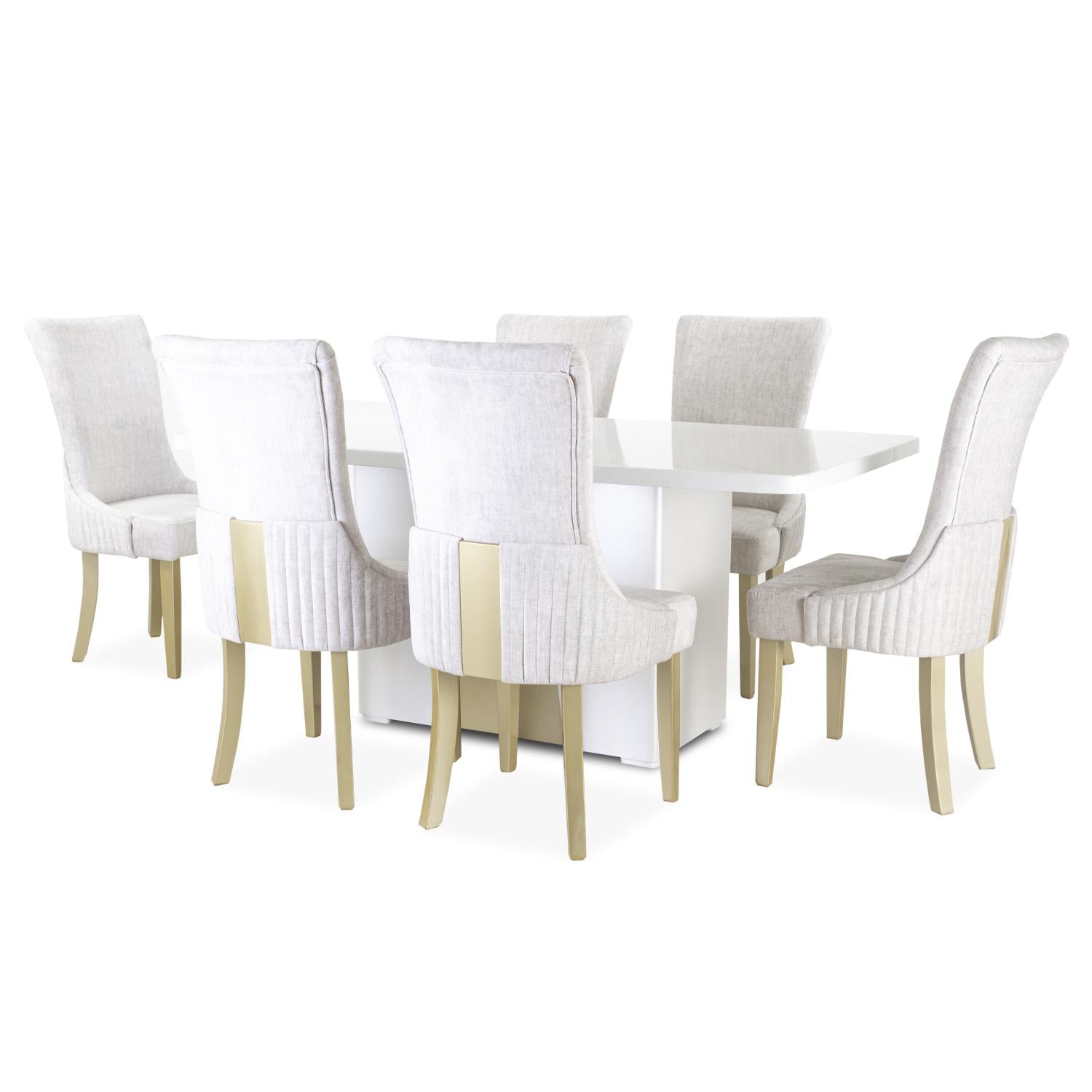 Comedor 6 Puestos Roma Velvet Atlas Marmol, Champaña Base Cubierta Madera