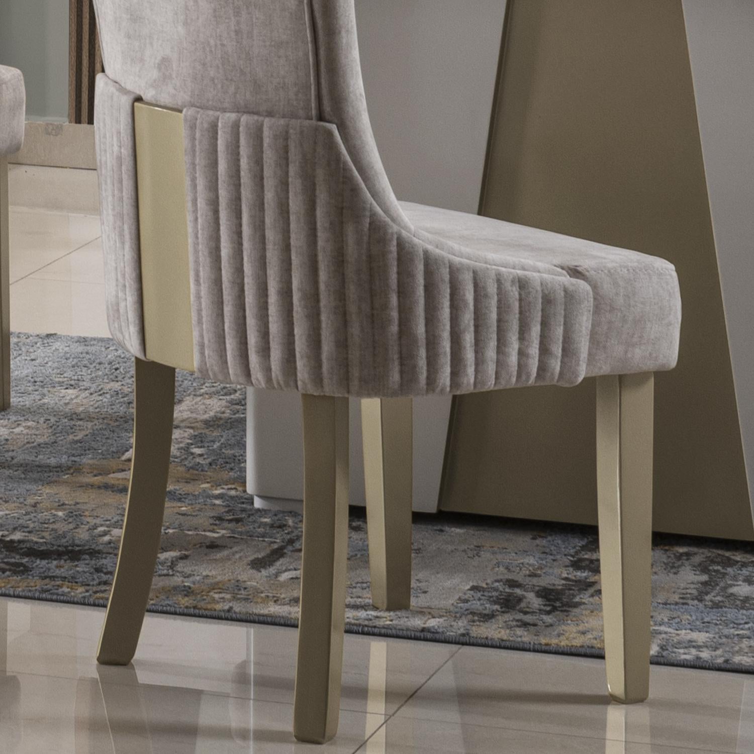 Comedor 6 Puestos Roma Velvet Atlas Marmol, Champaña Base Cubierta Madera