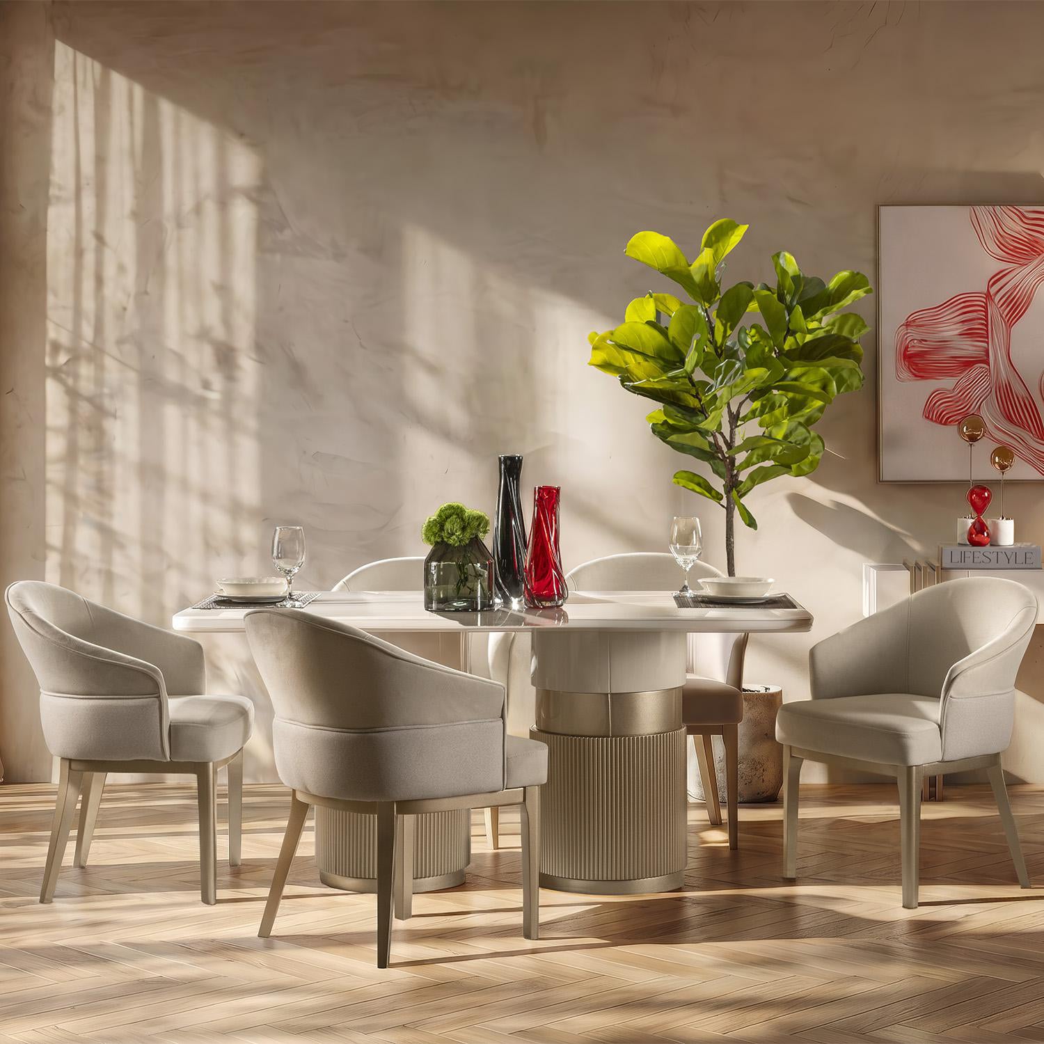 Comedor 6 Puestos Toscana Velvet Siena Marfil, Champaña, Off White