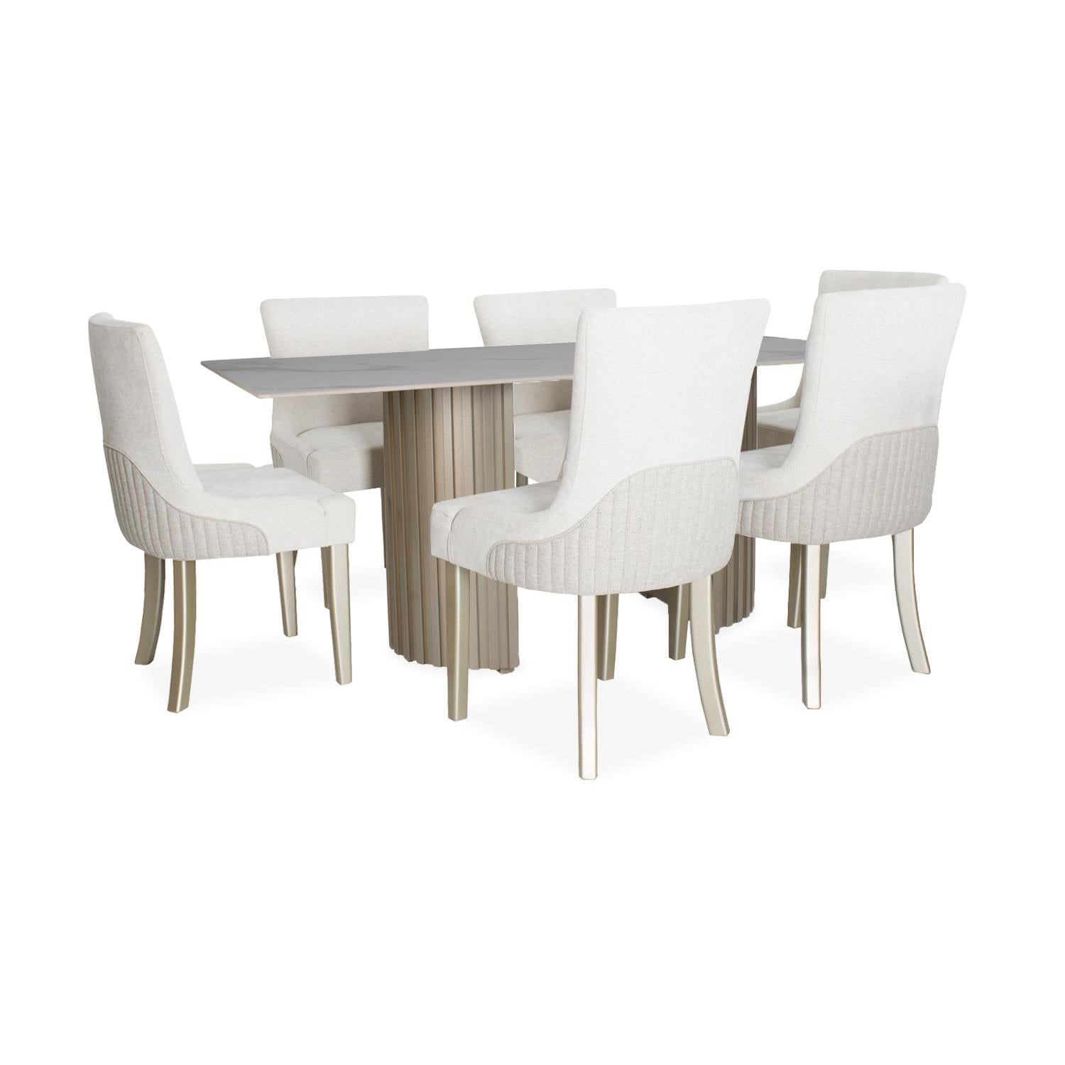 Comedor 6 Puestos Firence Lino Touch Beige, Champaña