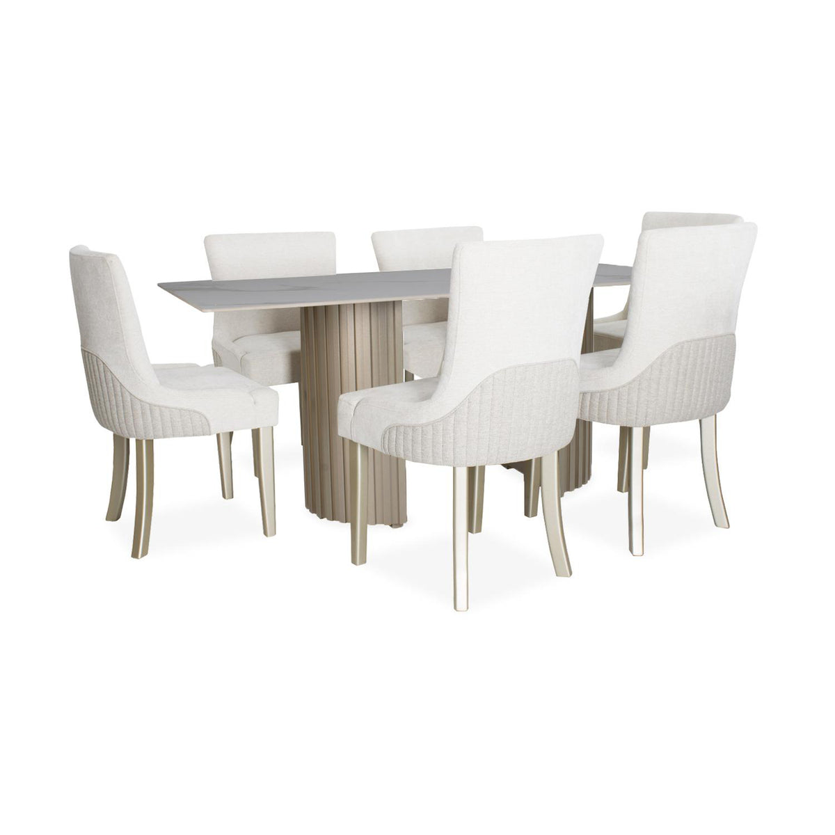 Comedor 6 Puestos Firence Lino Touch Beige, Champaña