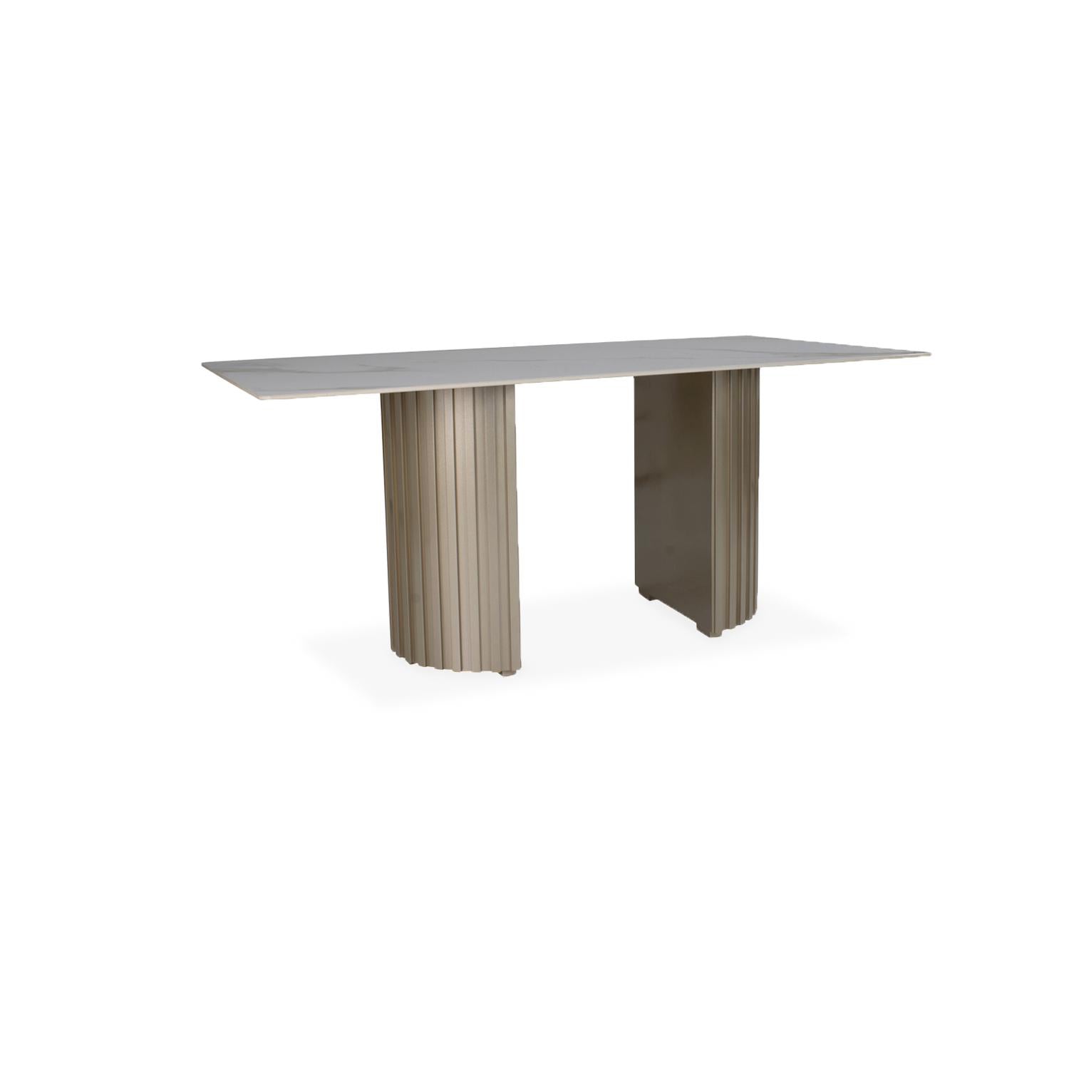 Comedor 6 Puestos Firence Lino Touch Almendra, Verona Beige y Champaña Base Para Vidrio