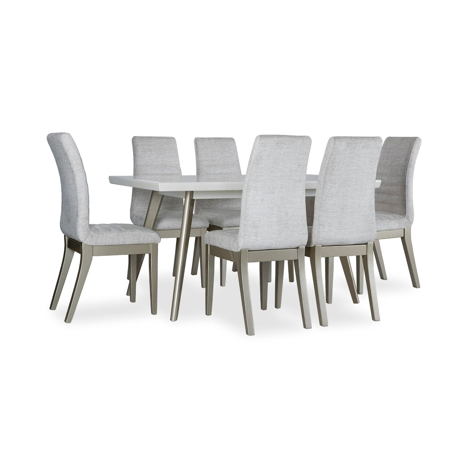 Comedor 6 Puestos Bruno Velvet Beige, Champaña Poliuretano