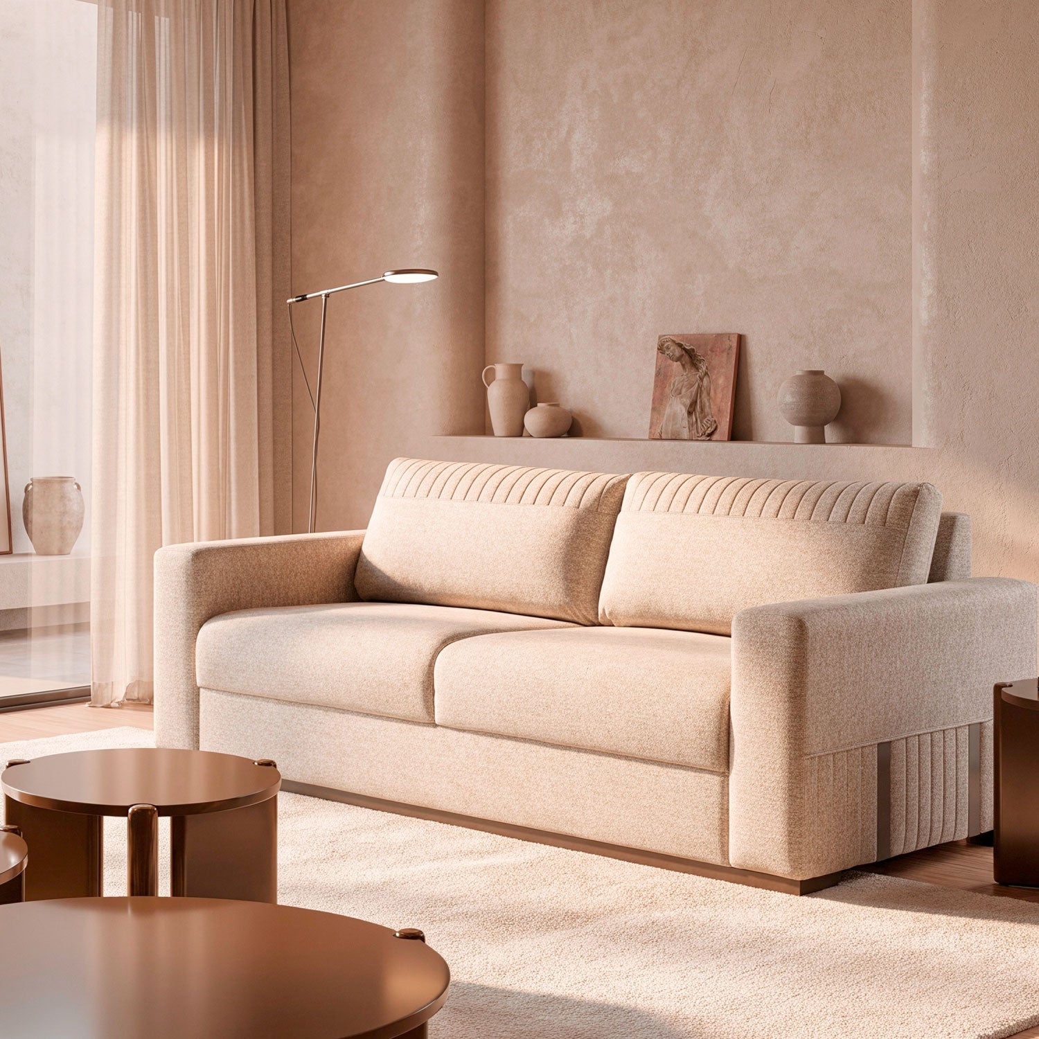 Sofá 2 Puestos Napoli Lino Ferrero Beige, Taupe perla