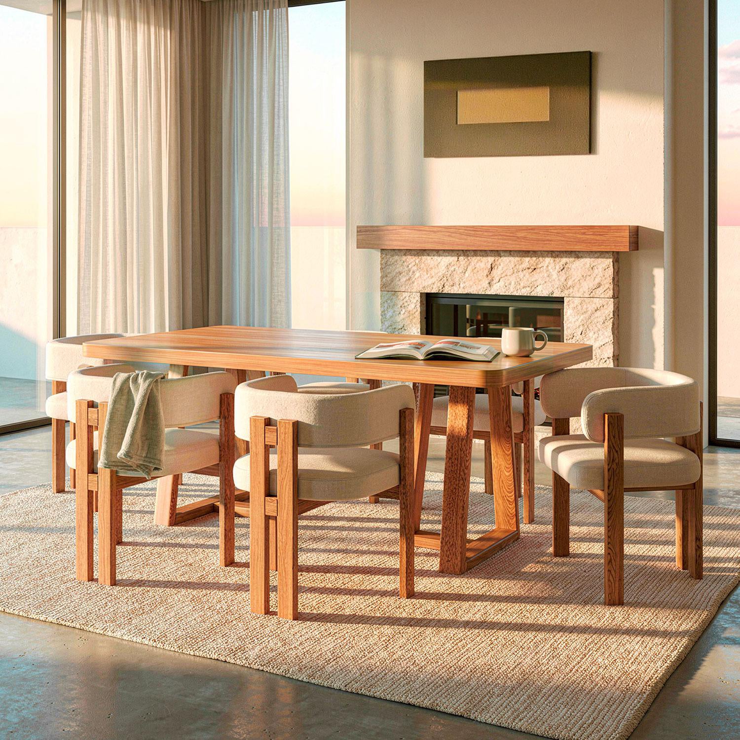 Comedor 6 Puestos Sabina Chenille Trivia Marfil, Natural