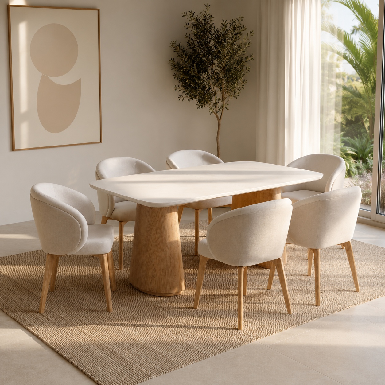 Comedor 6 Puestos Vitta Velvet Impetu Beige, Natural